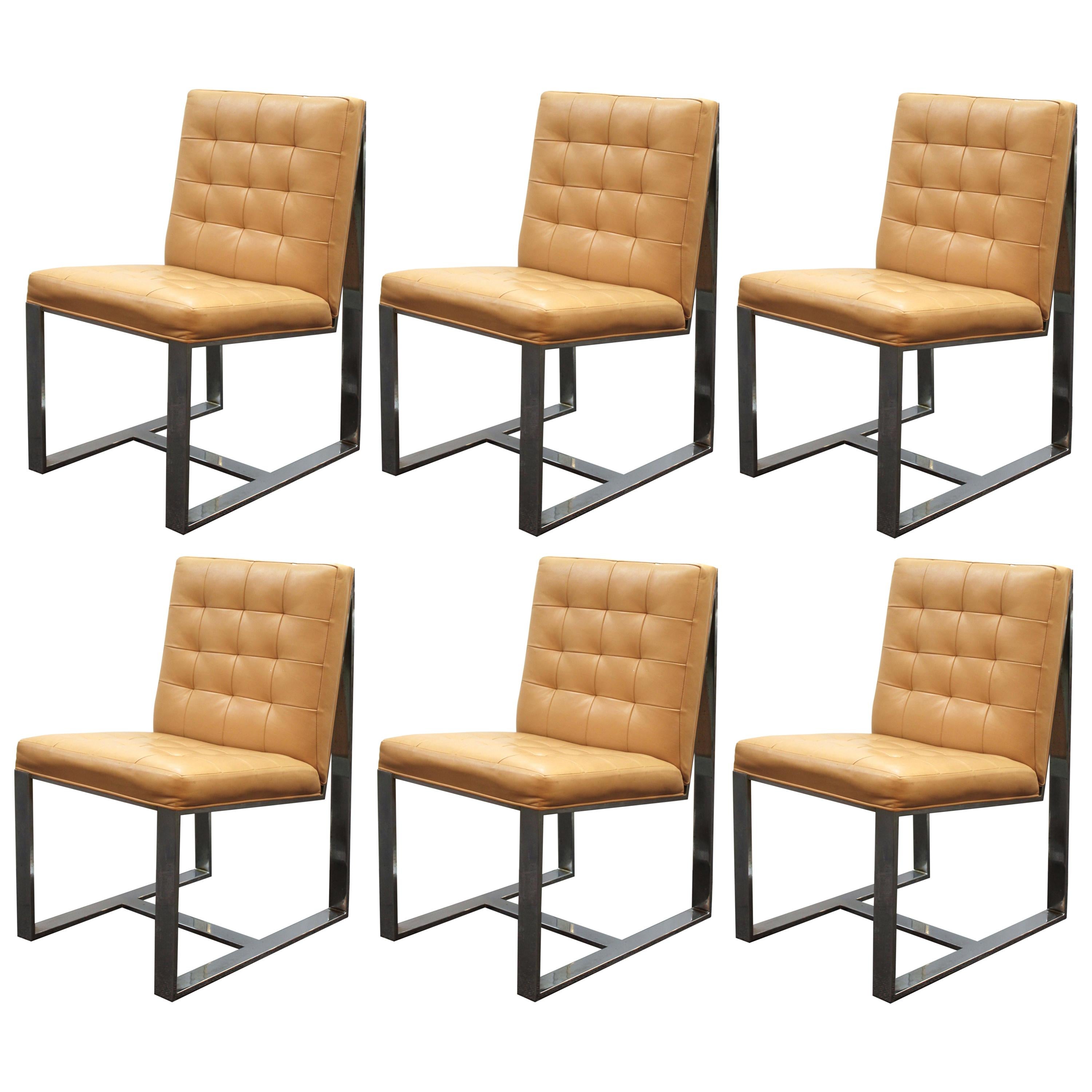 Milo Baughman Mid-Century Modern Cantilevered Chrome Dining Chairs