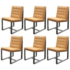 Milo Baughman Mid-Century Modern Cantilevered Chrome Dining Chairs