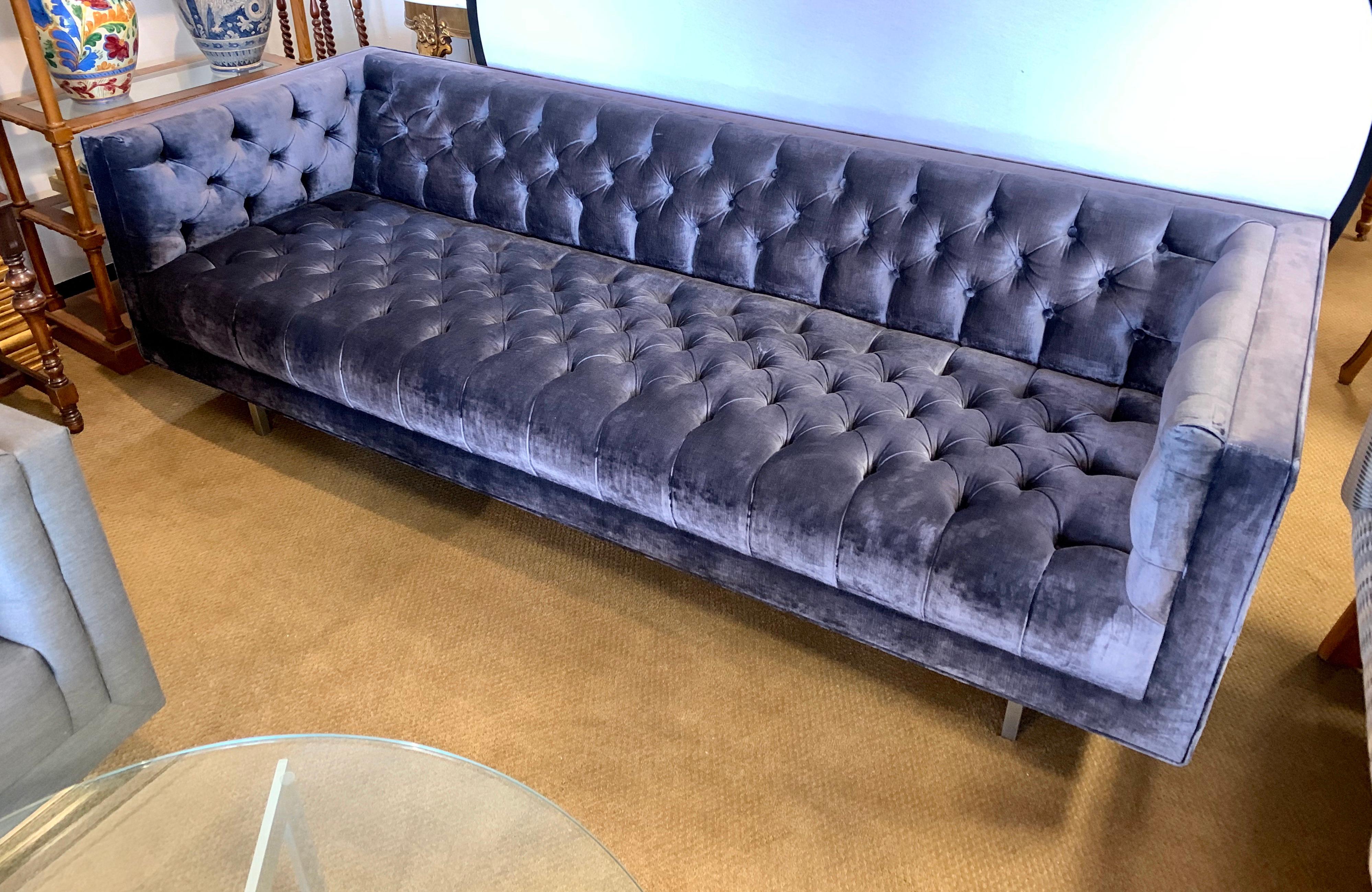 Fabric Milo Baughman Mid-Century Modern Chesterfield Tufted Sofa