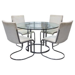 Milo Baughman Mid Century Modern Chrome Dinette Table and 4 Cantilever Chairs