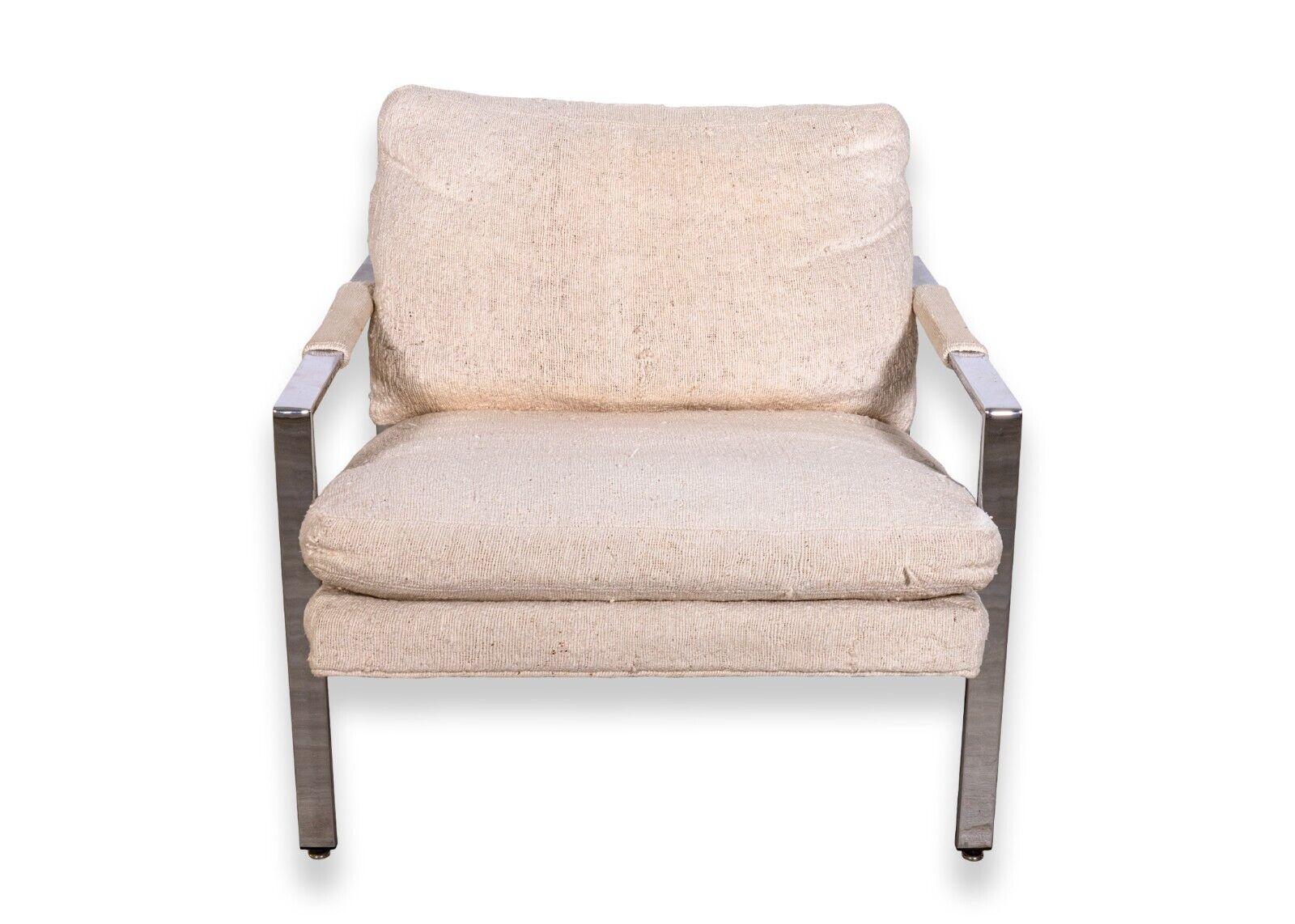 Mid-Century Modern Milo Baughman Mid Century Modern Cream and Chrome Lounge Chair