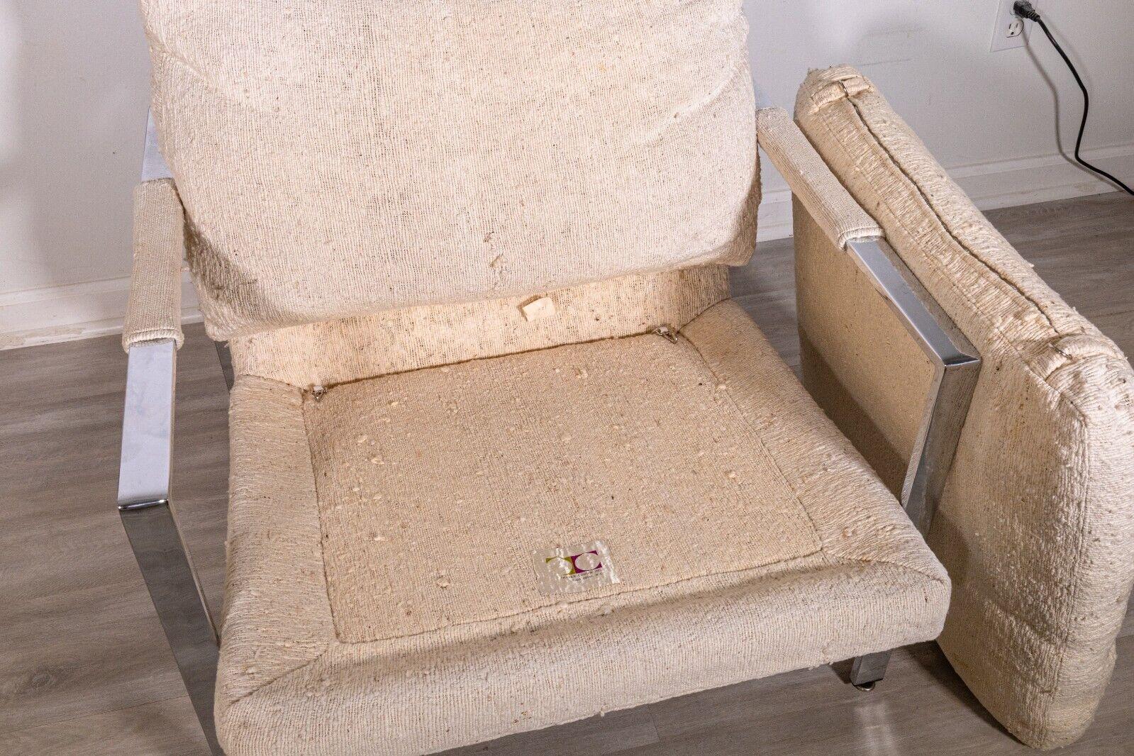 Milo Baughman Mid Century Modern Cream and Chrome Lounge Chair 4