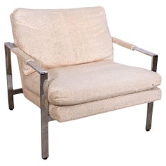Milo Baughman Mid Century Modern Cream and Chrome Lounge Chair