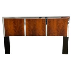 Milo Baughman, Mid-Century Modern, Full Size Headboard, Rosewood, Chrome, 1970s