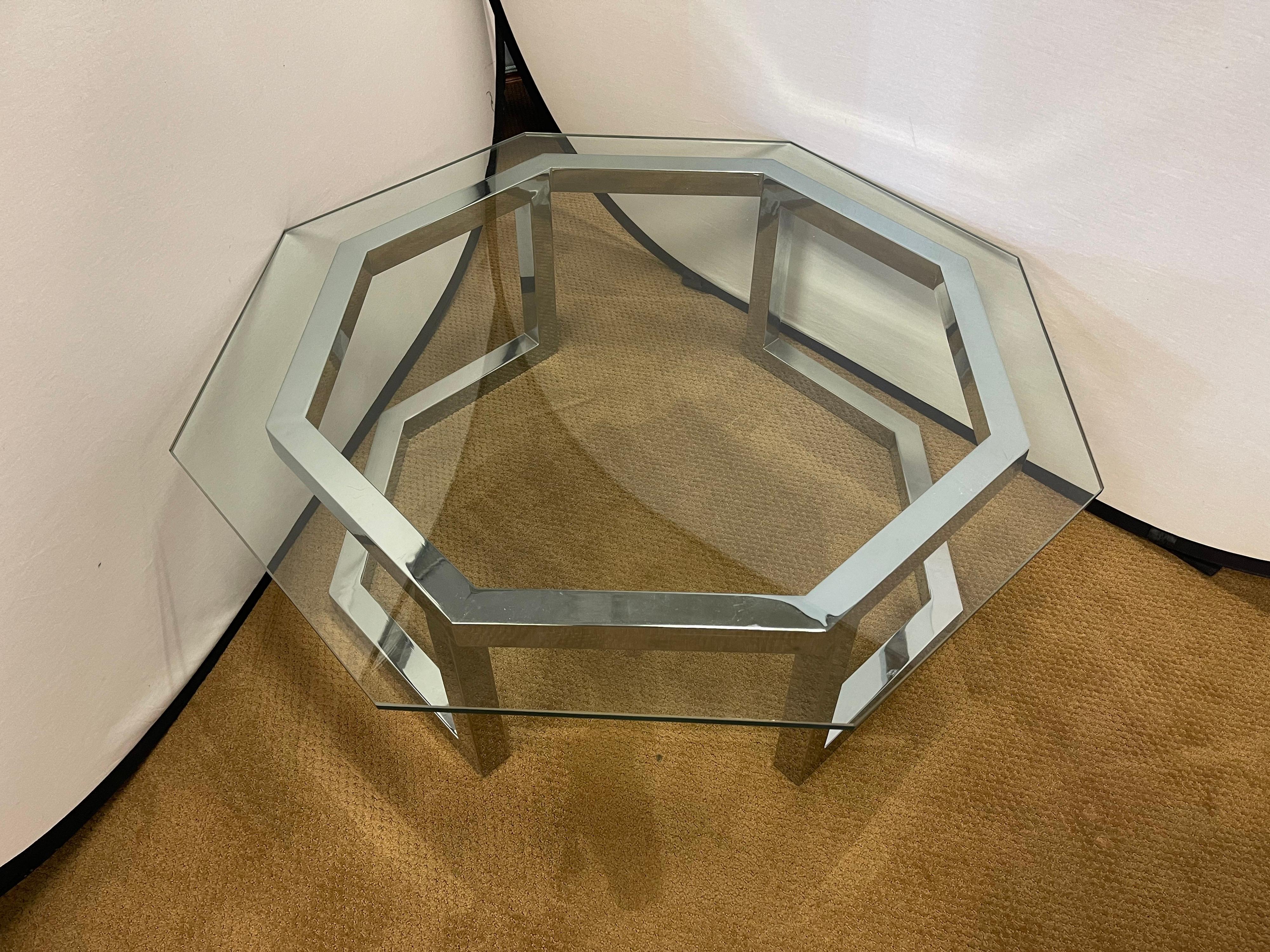 Milo Baughman Mid-Century Modern Octagonal Glass & Chrome Cocktail Coffee Table 5