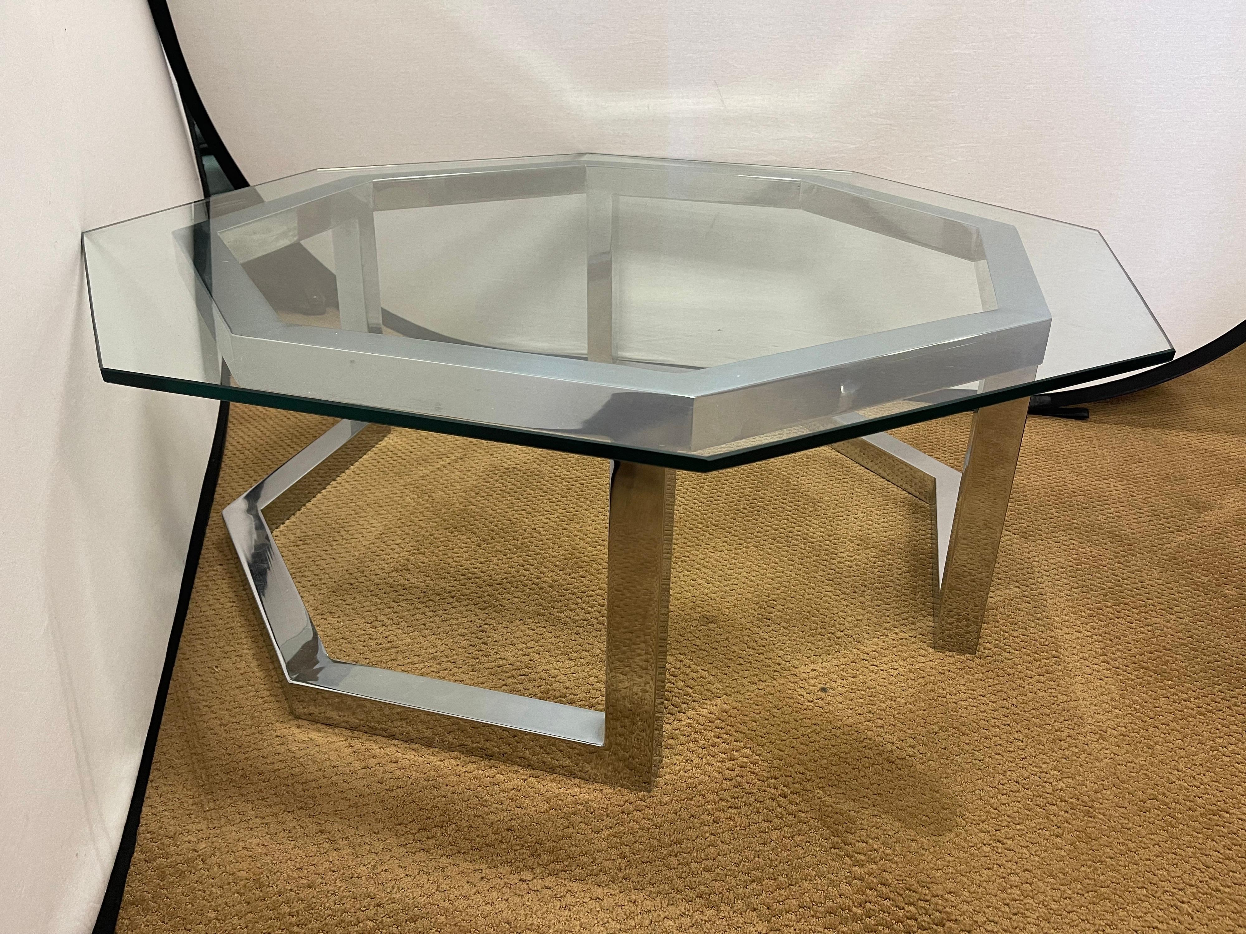 Milo Baughman Mid-Century Modern Octagonal Glass & Chrome Cocktail Coffee Table 6