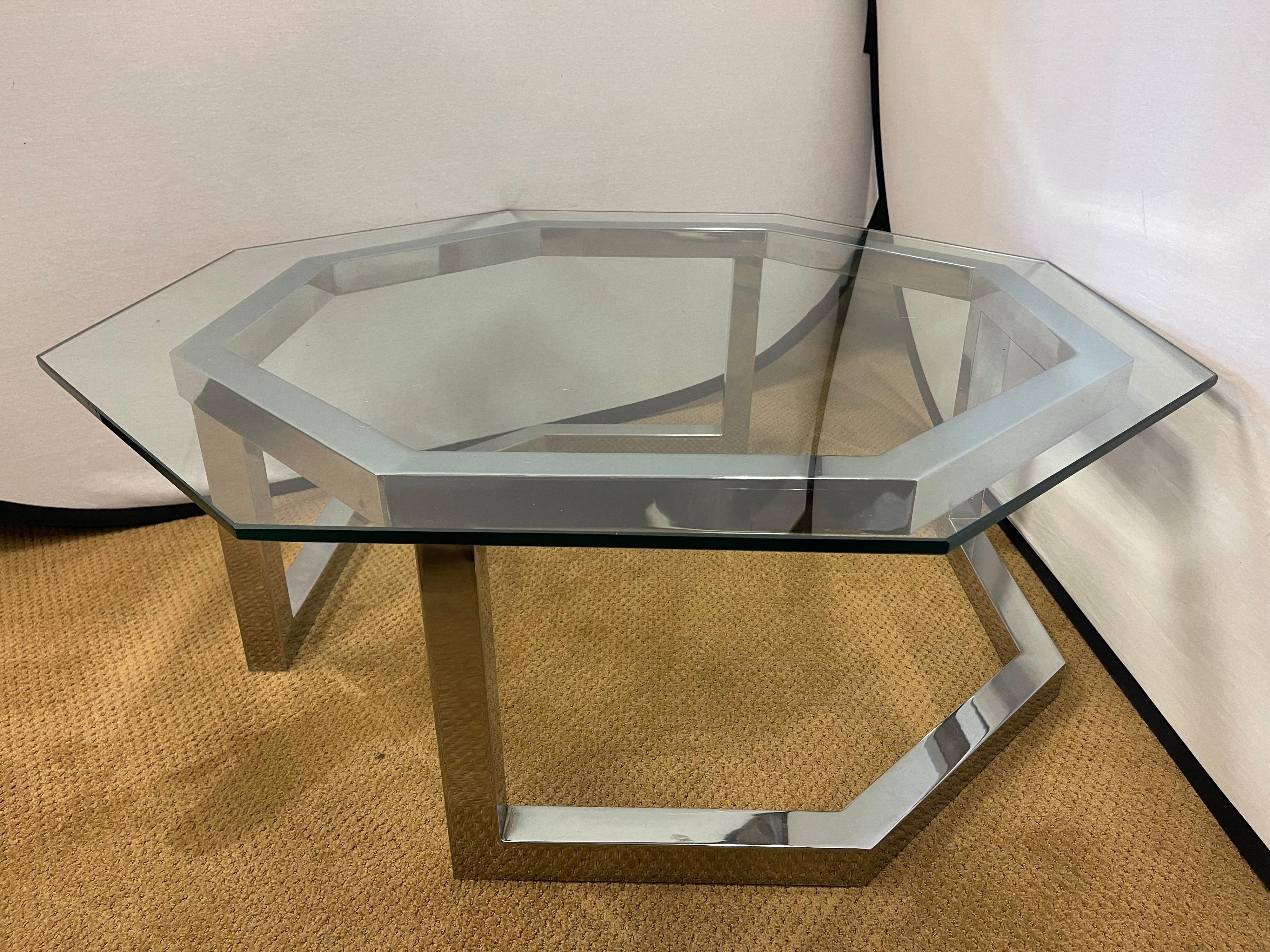 Milo Baughman Mid-Century Modern Octagonal Glass & Chrome Cocktail Coffee Table 2