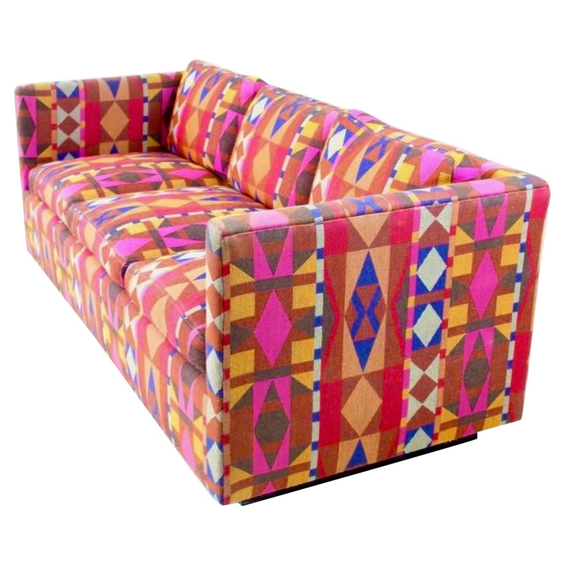 Milo Baughman Mid Century Modern Red Tuxedo Floating Sofa