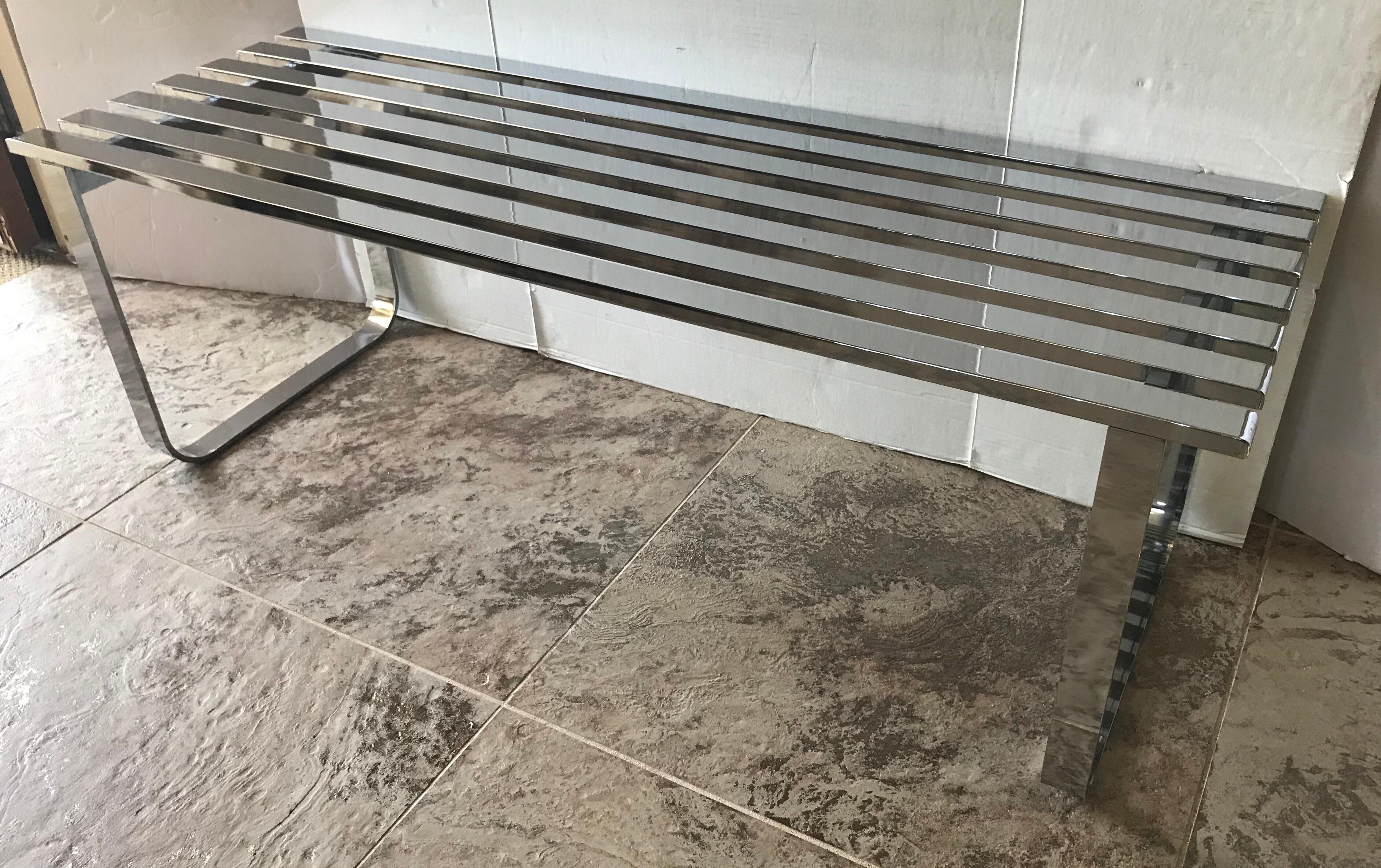 Milo Baughman Mid-Century Modern Steel Chrome Slatted Bench for DIA  In Good Condition In West Hartford, CT