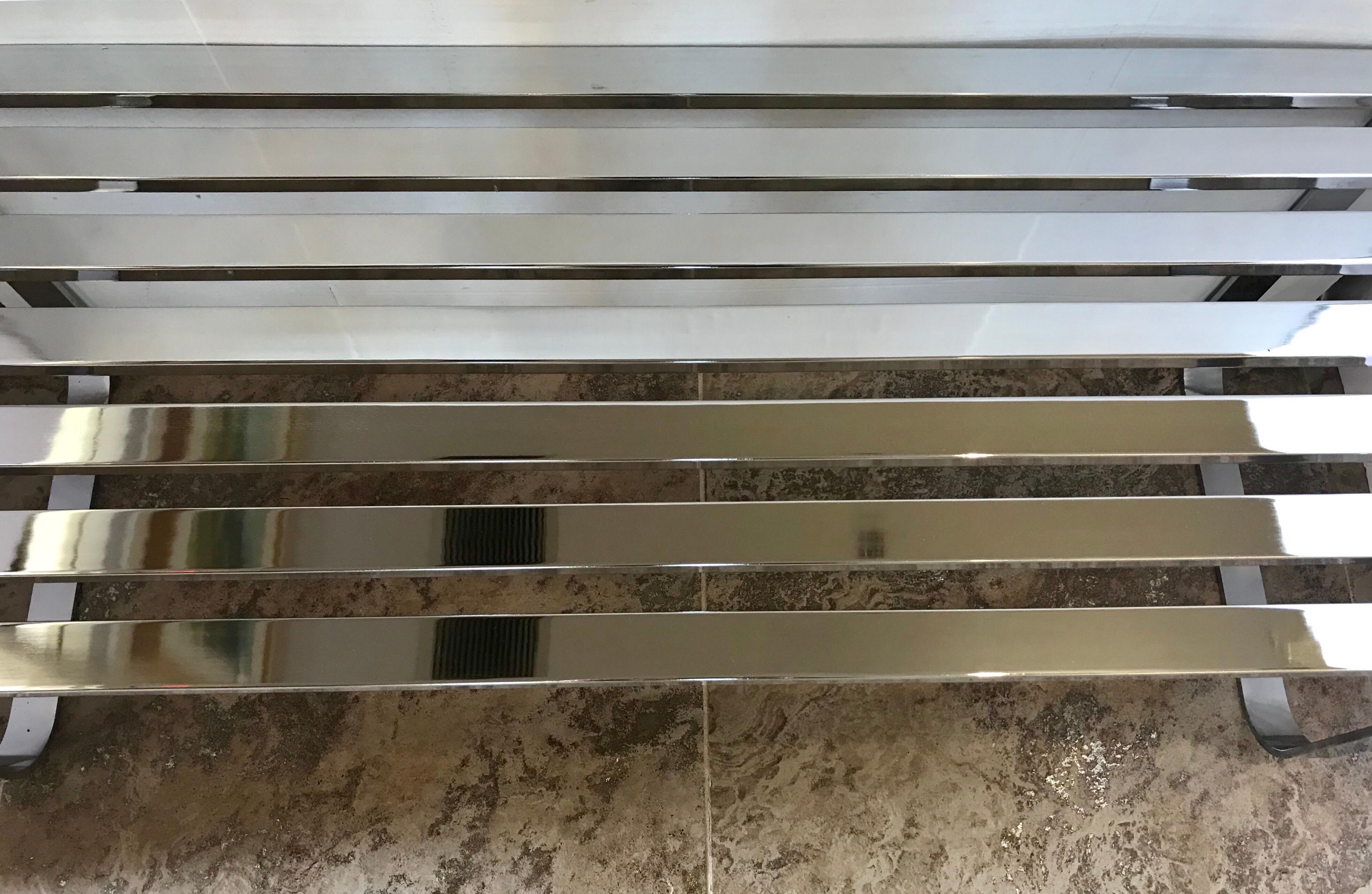 Milo Baughman Mid-Century Modern Steel Chrome Slatted Bench for DIA  1