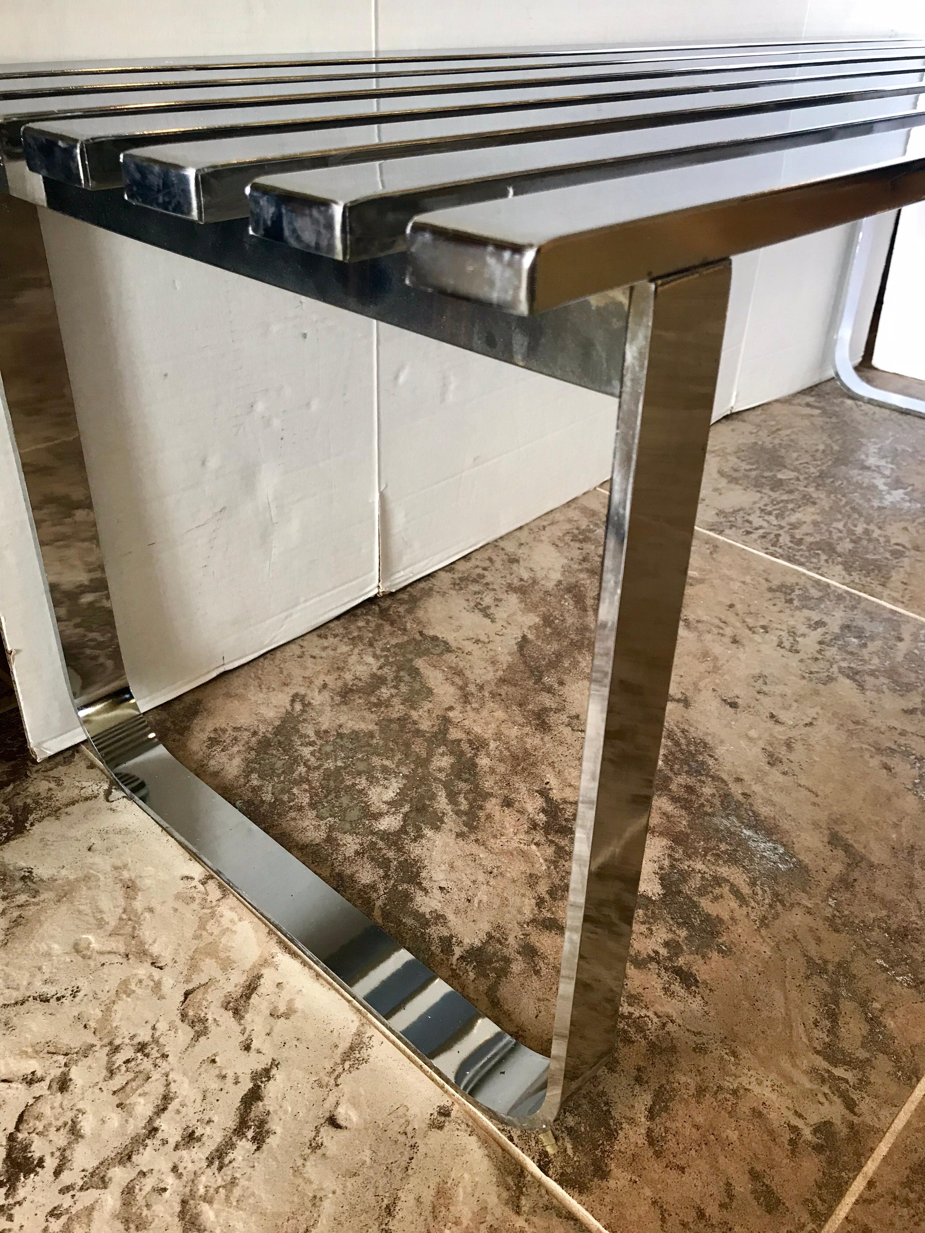 Milo Baughman Mid-Century Modern Steel Chrome Slatted Bench for DIA  2
