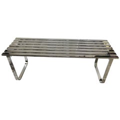 Milo Baughman Mid-Century Modern Steel Chrome Slatted Bench for DIA 