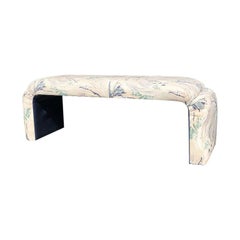 Milo Baughman Mid-Century Modern Waterfall Bench in Navy, Cream, Blue and Green