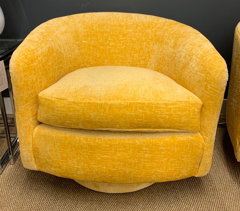 Milo Baughman Midcentury Newly Upholstered Yellow Swivel Chair at