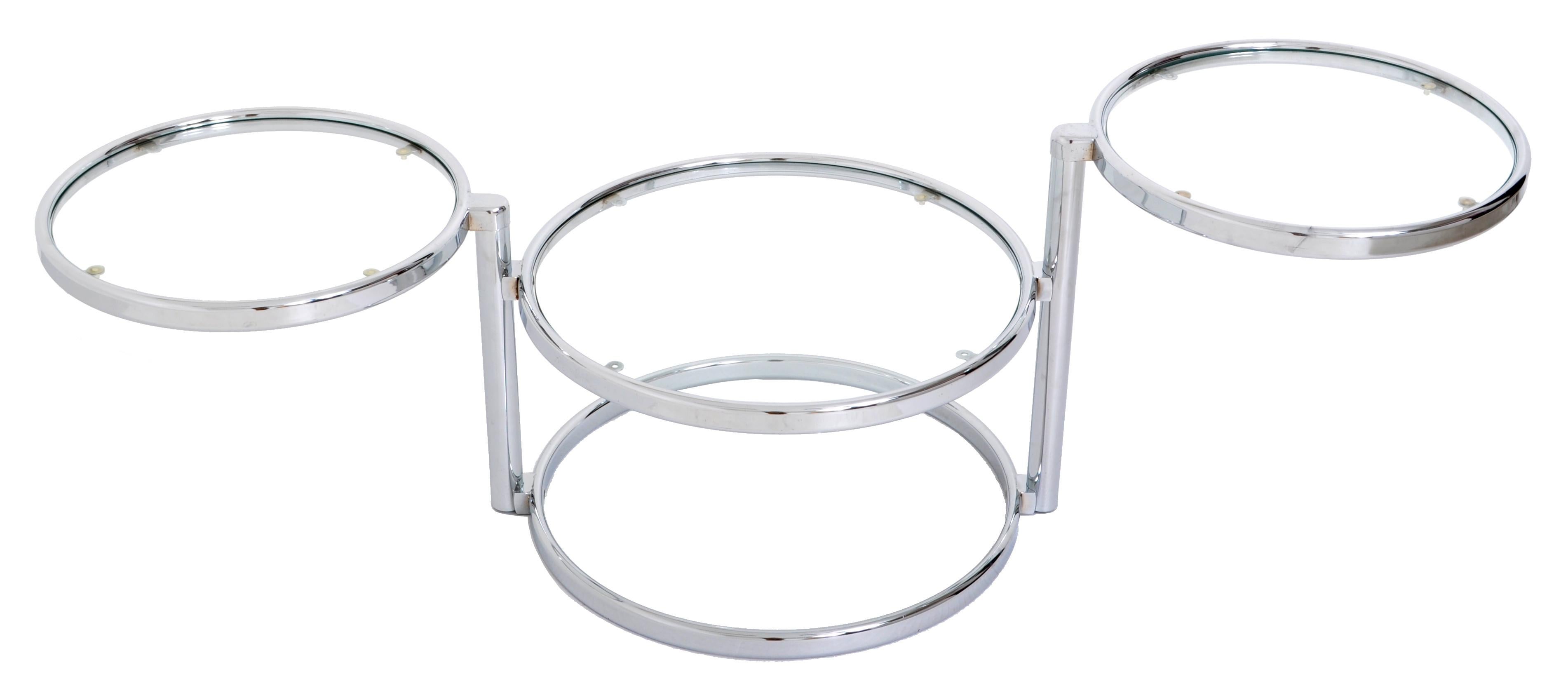 Plated Midcentury Nickel Three-Tier Swivel Coffee Cocktail Table, 1970s