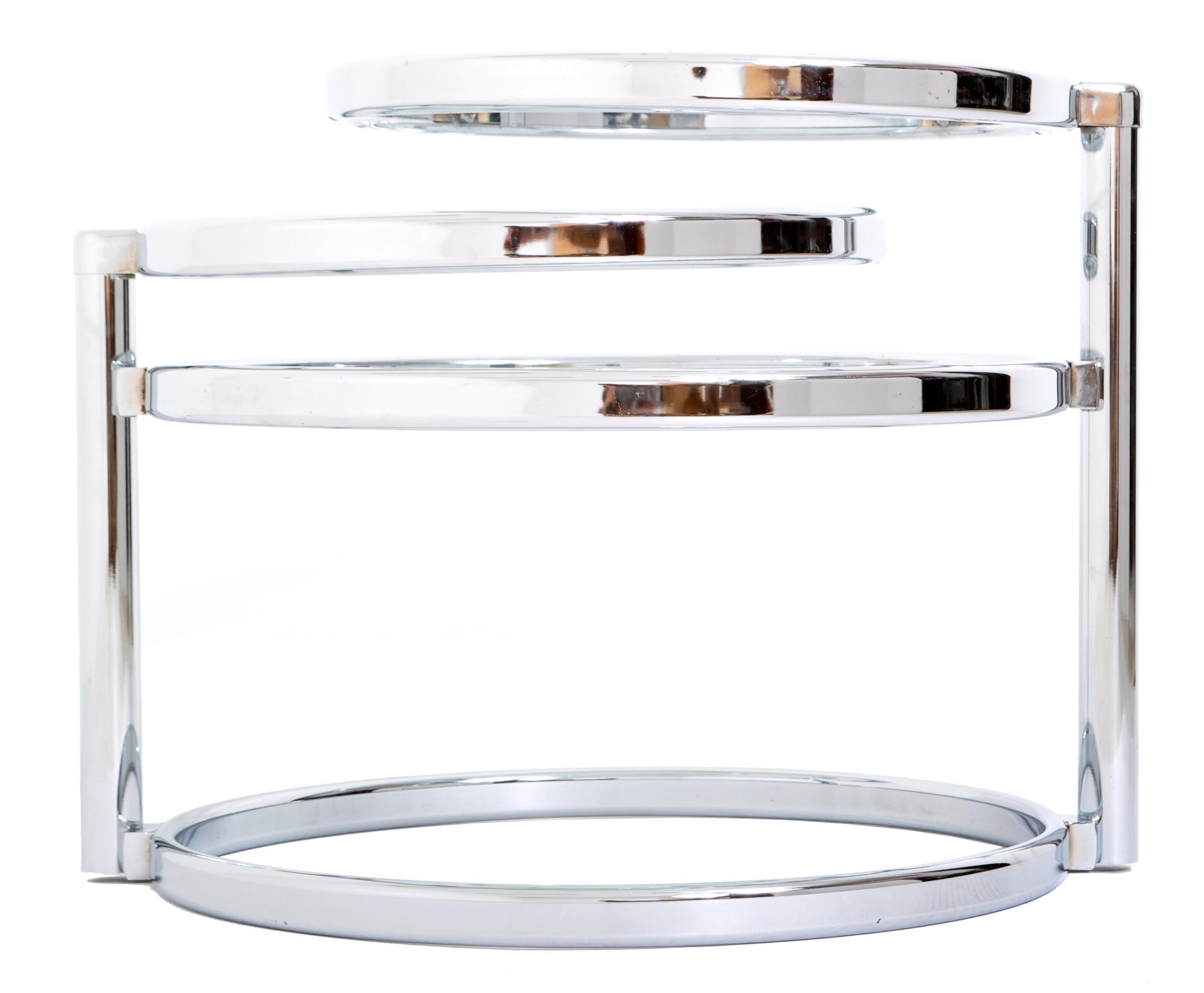 Late 20th Century Midcentury Nickel Three-Tier Swivel Coffee Cocktail Table, 1970s