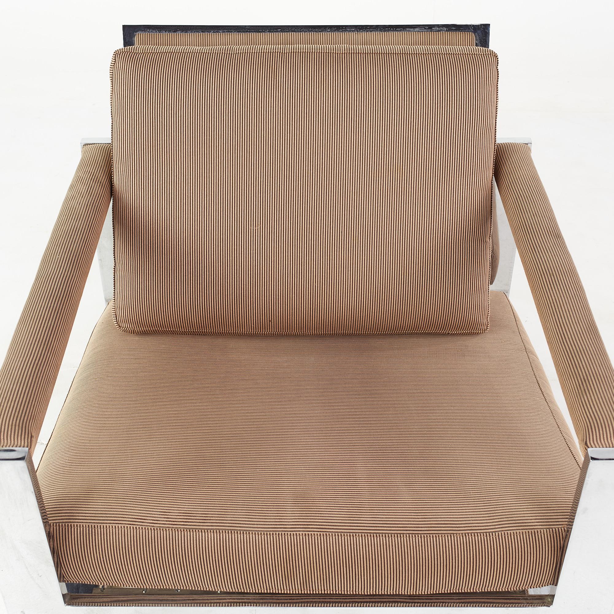 Milo Baughman Mid Century Tank Chrome Flat Bar Lounge Chairs - Pair 5