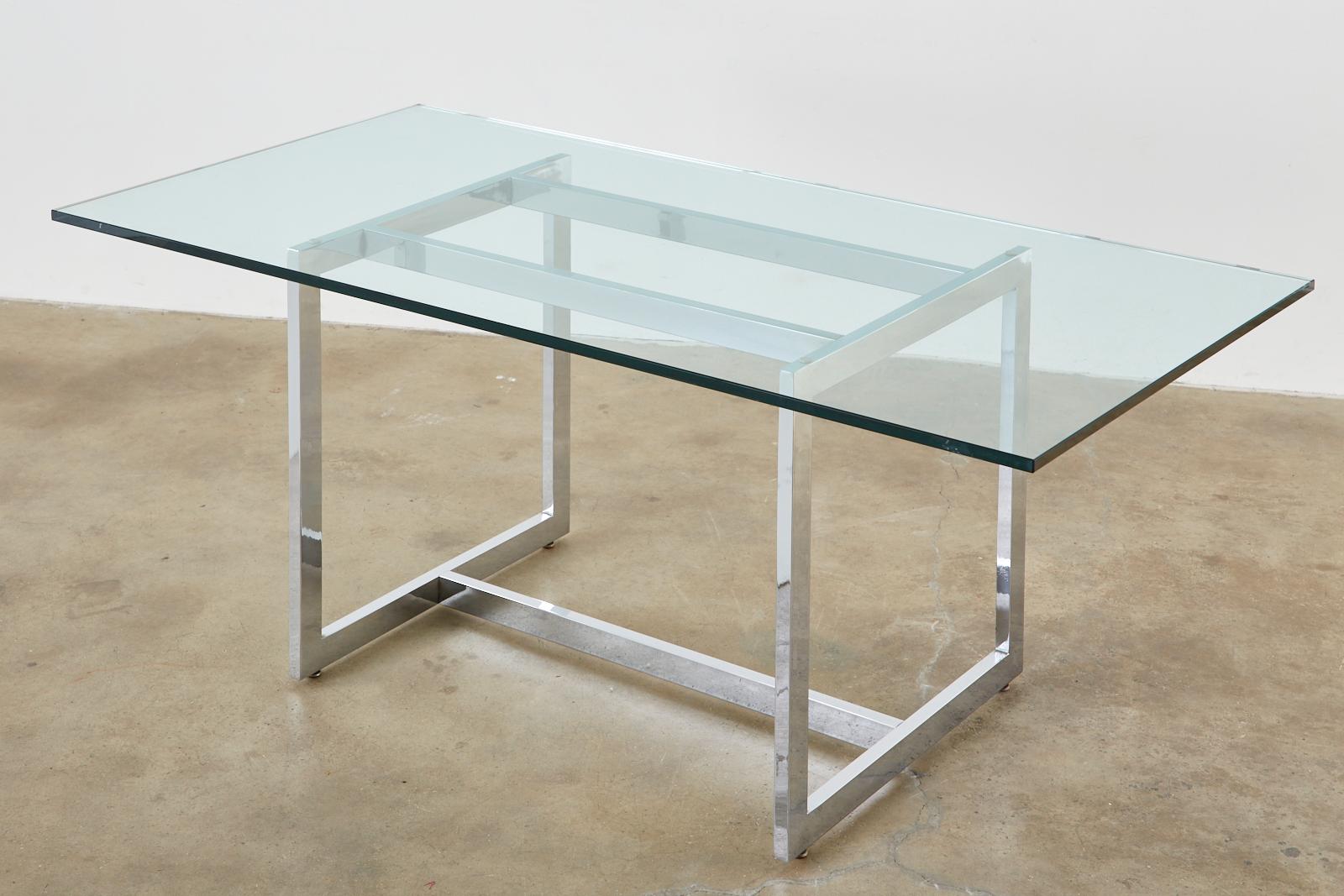 Milo Baughman Midcentury Chrome and Glass Dining Table For Sale 2