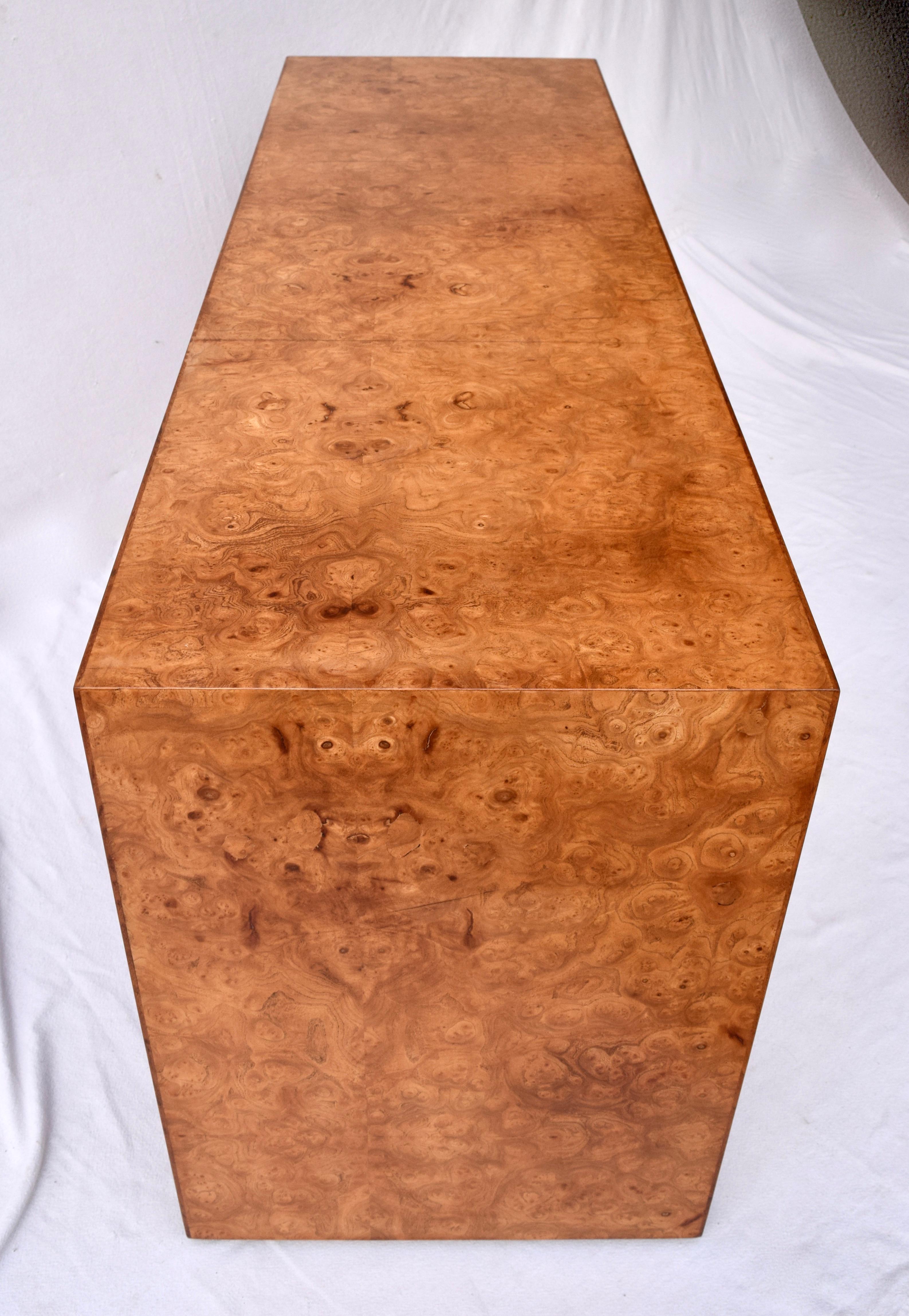 Milo Baughman Mid-Century Modern Burl Wood Console Parsons Sofa Table, USA 1970s 3