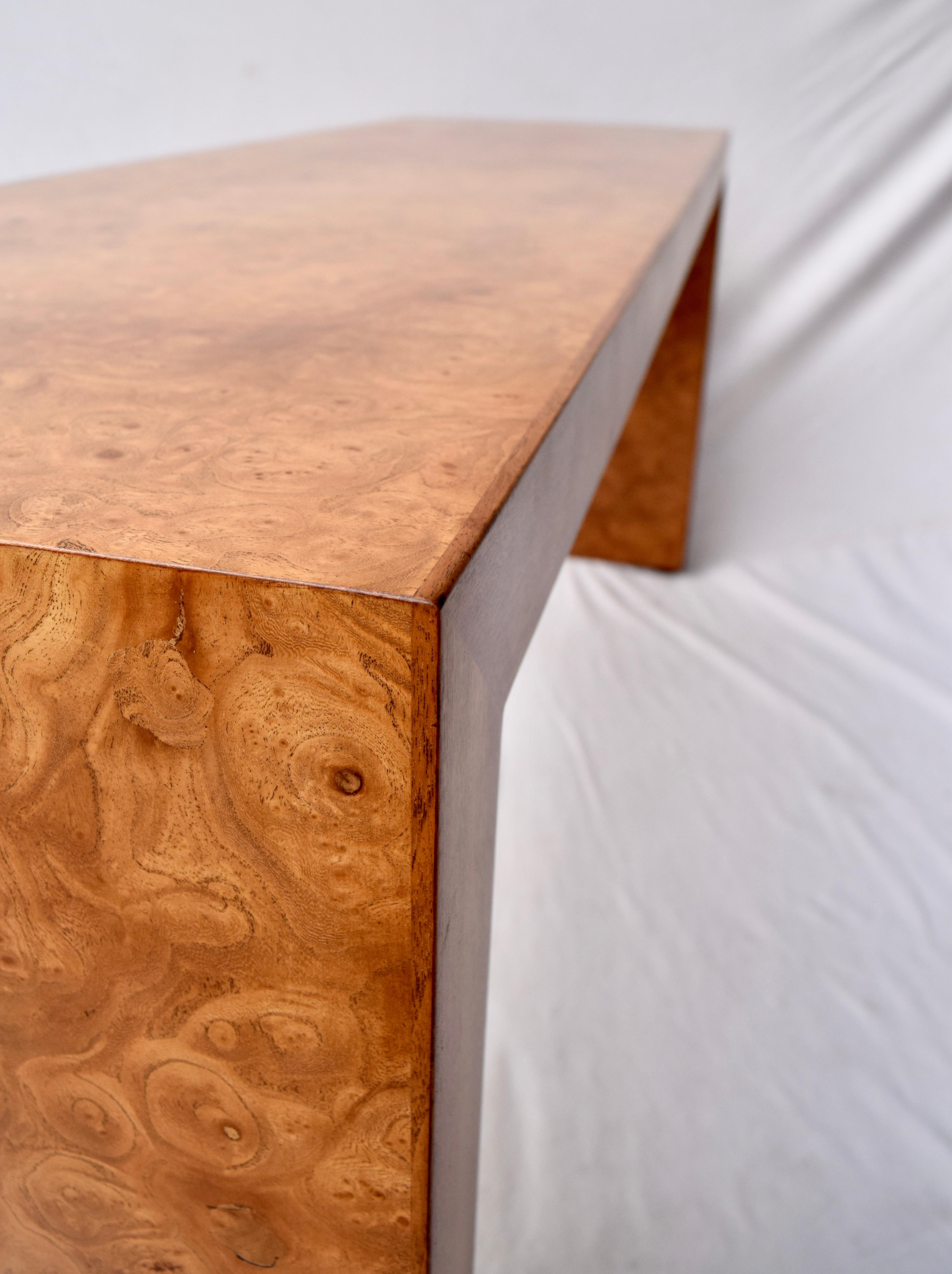 Milo Baughman Mid-Century Modern Burl Wood Console Parsons Sofa Table, USA 1970s 4