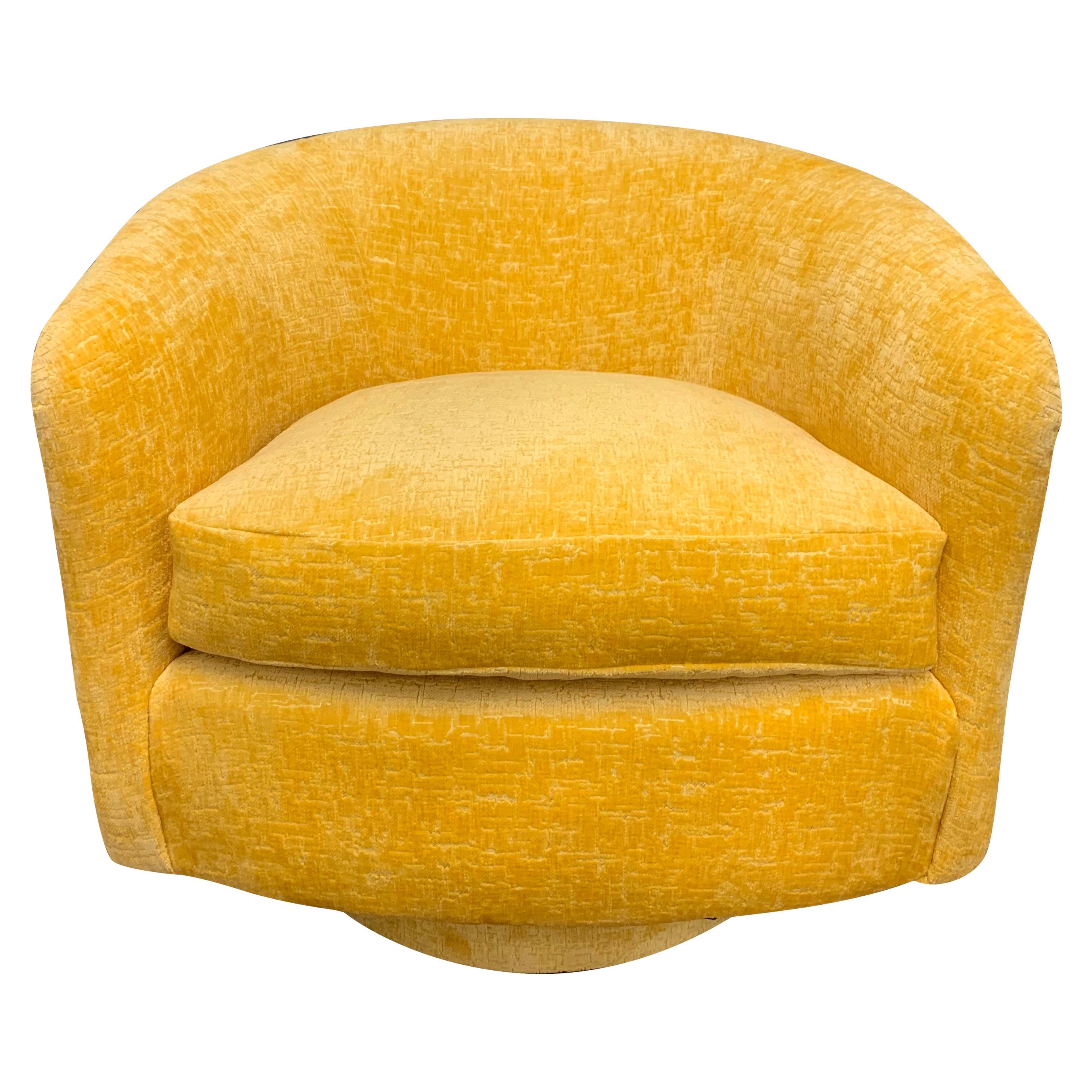 Milo Baughman Midcentury Newly Upholstered Yellow Swivel Chair