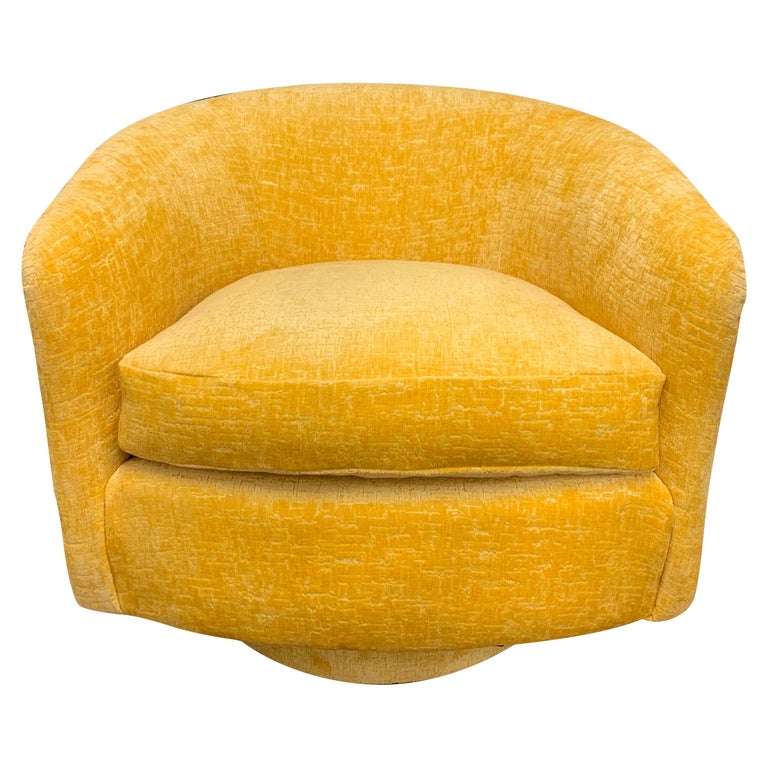Milo Baughman Midcentury Newly Upholstered Yellow Swivel Chair at