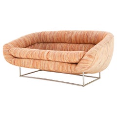 Milo Baughman Midcentury Orange Fabric and Steel American "Loveseat" Sofa, 1970