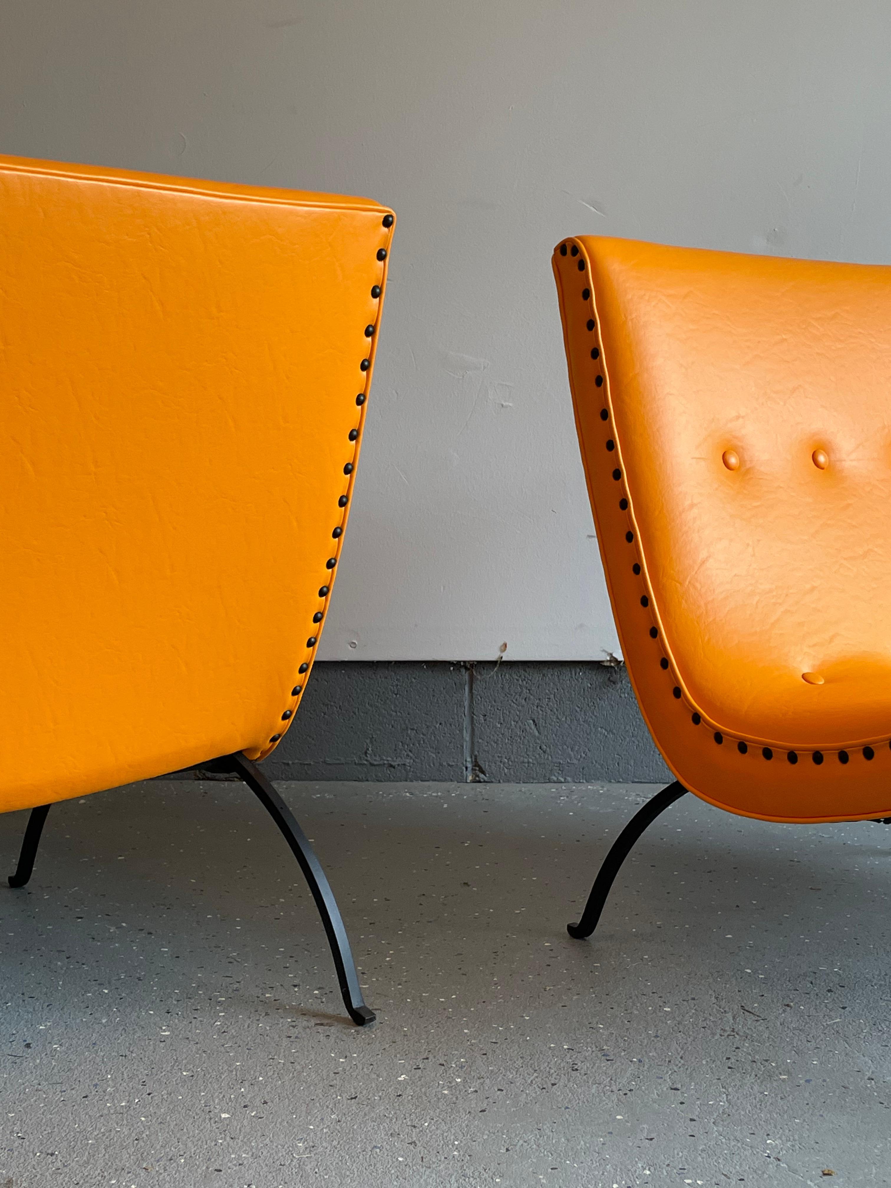 Milo Baughman Minimalist Iron Base Scoop Lounge Chairs for James Mfg 2