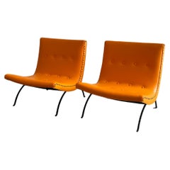 Milo Baughman Minimalist Iron Base Scoop Lounge Chairs for James Mfg