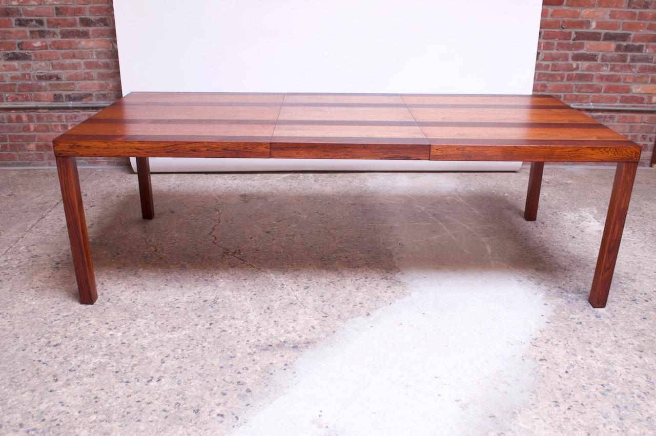 Mid-Century Modern Milo Baughman Attributed Mixed Wood Expandable Dining Table for Directional