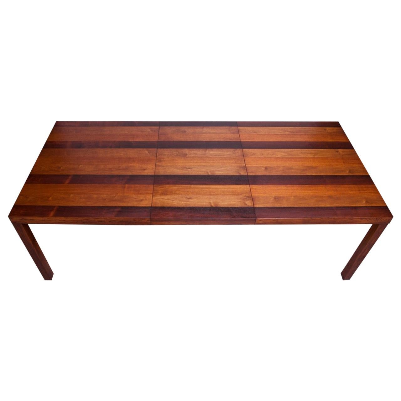 Milo Baughman Attributed Mixed Wood Expandable Dining Table for Directional