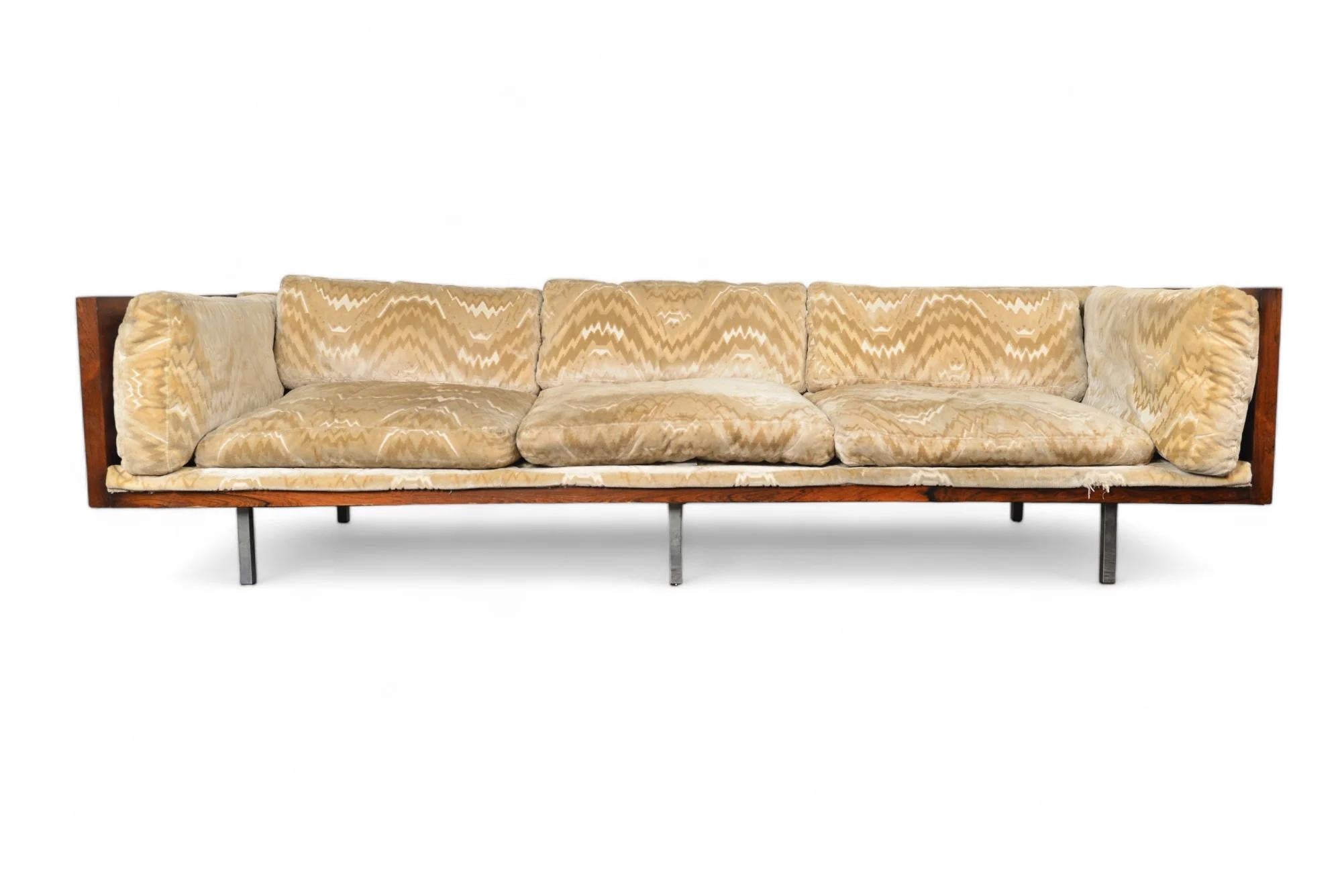 Mid-Century Modern Milo Baughman Model 2165 Sofa In Rosewood + Chrome For Sale