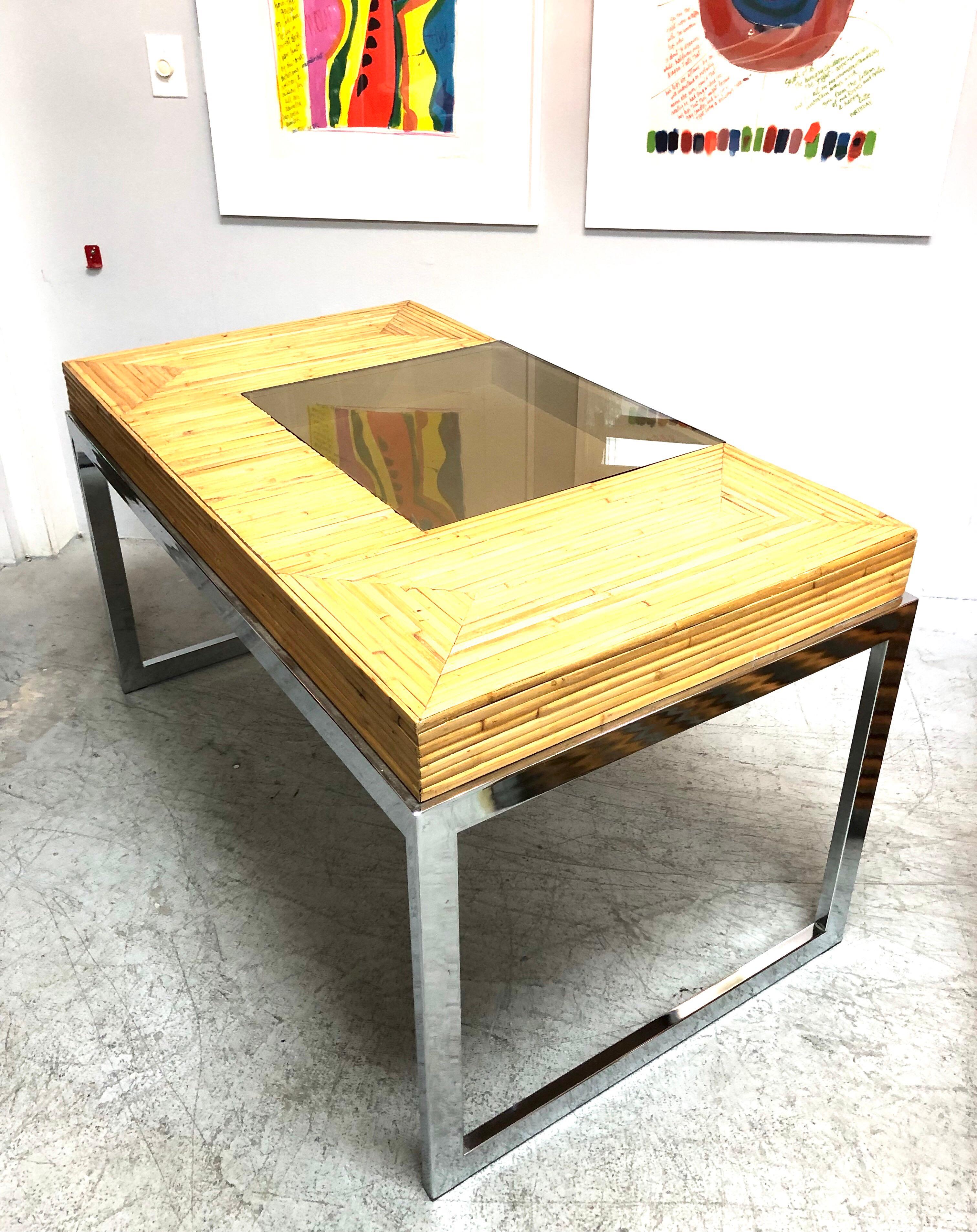 Milo Baughman Modern Bamboo and Chrome Desk, 1970s 10
