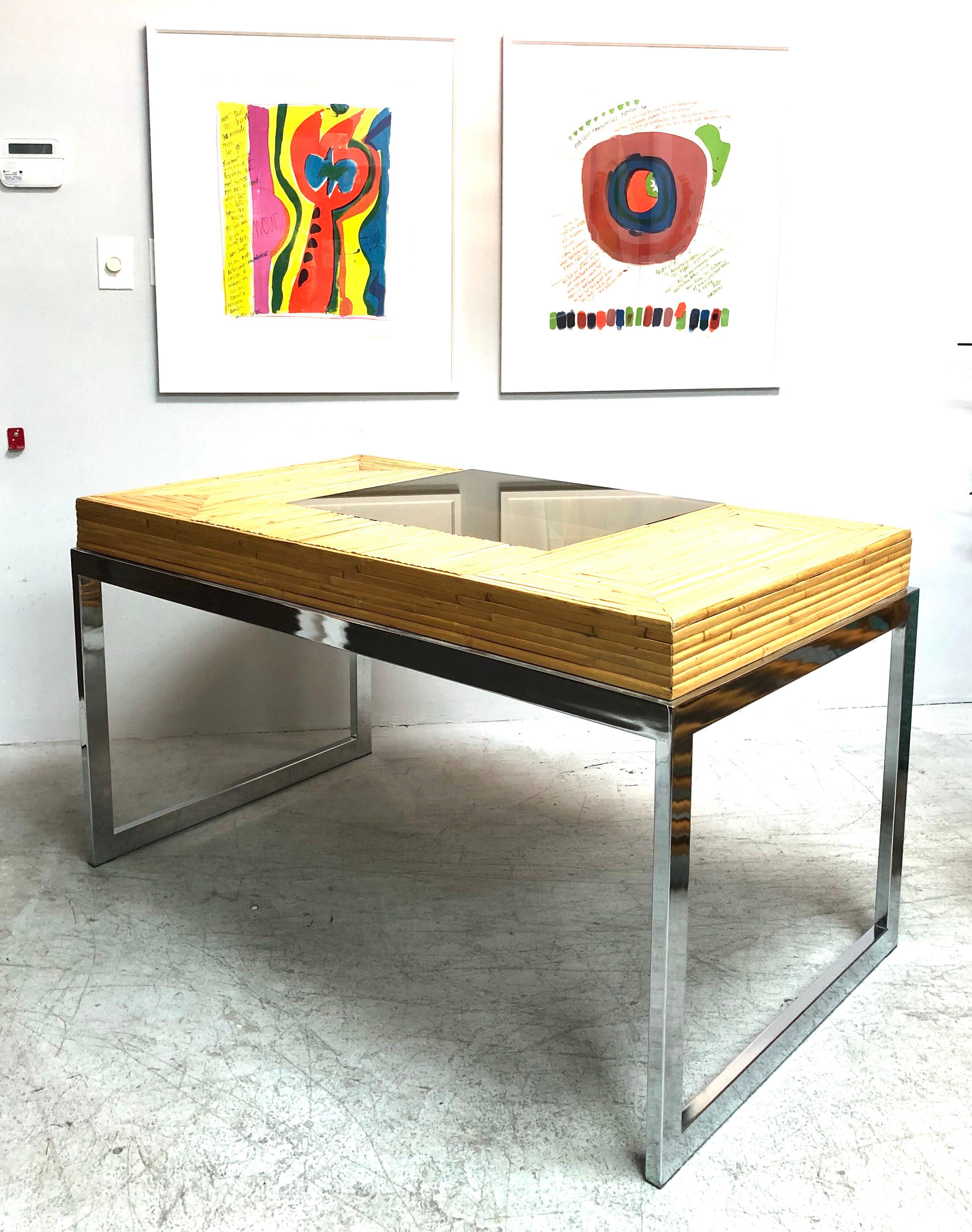 Milo Baughman Modern Bamboo and Chrome Desk, 1970s 11