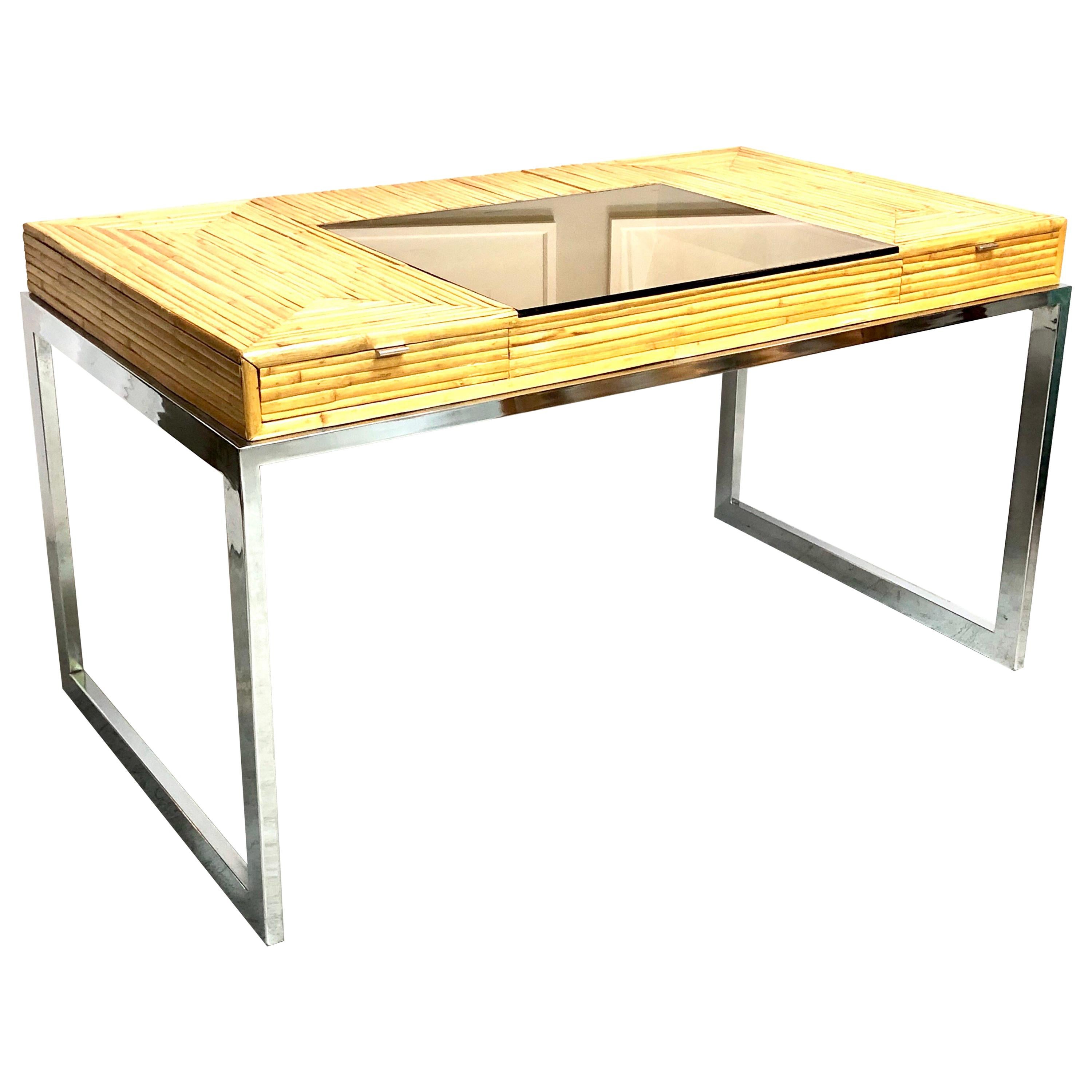 Milo Baughman Modern Bamboo and Chrome Desk, 1970s