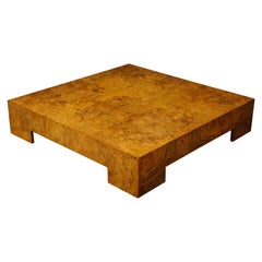 Milo Baughman Monumental Burl Square Coffee Table, 1970, 1980