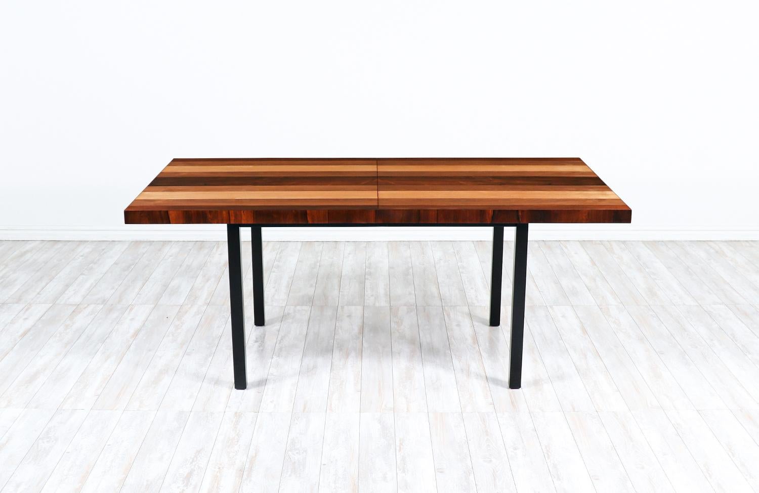 Mid-Century Modern Milo Baughman Multi-Wood Expanding Dining Table for Directional 