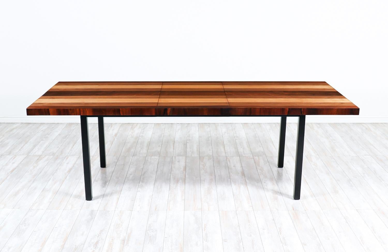 American Milo Baughman Multi-Wood Expanding Dining Table for Directional 