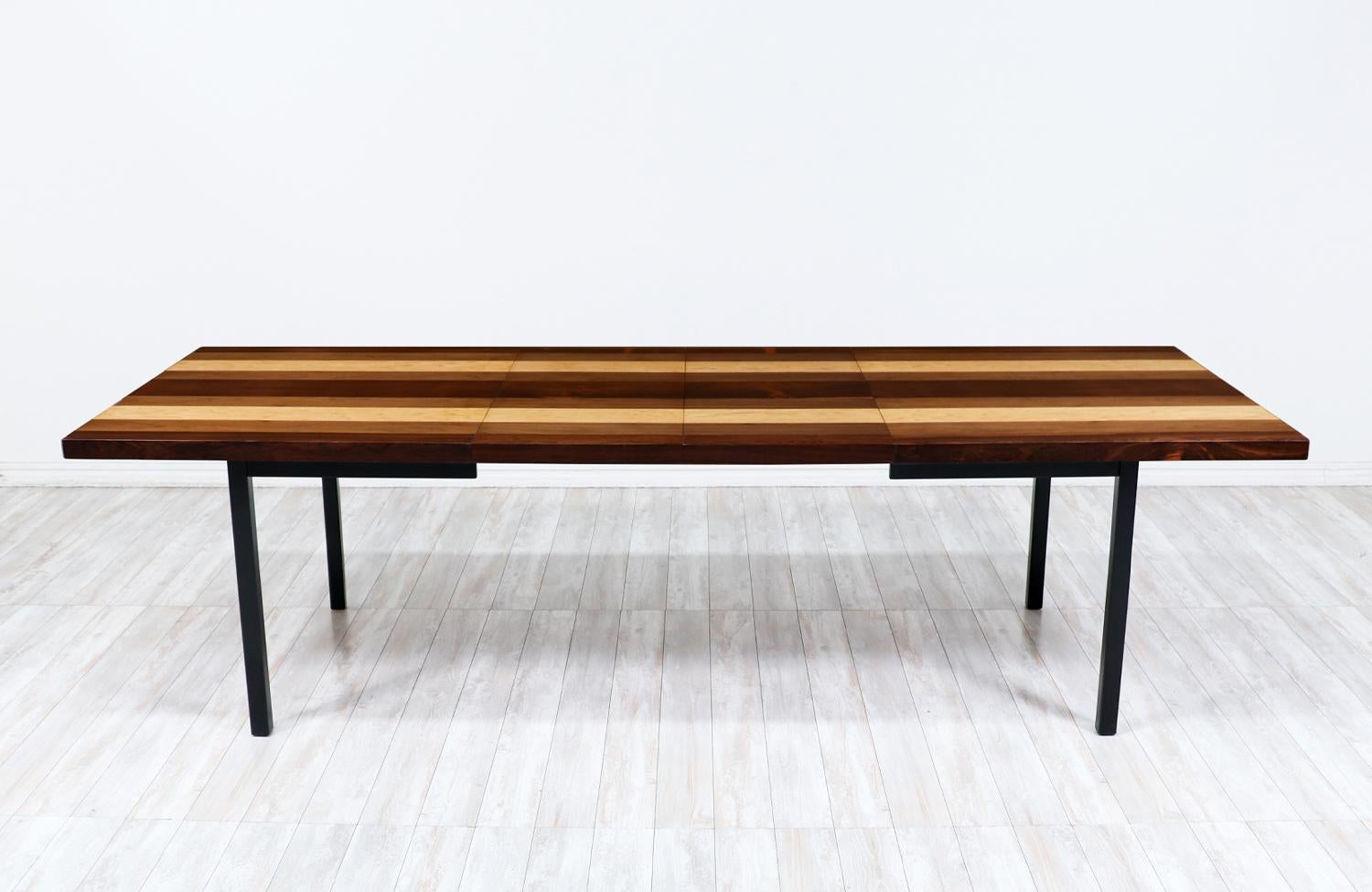 Milo Baughman Multi-Wood Extendable Dining Table for Directional In Excellent Condition For Sale In Los Angeles, CA