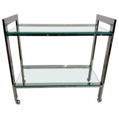 Retro Milo Baughman Narrow Rolling Serving Cart on Casters