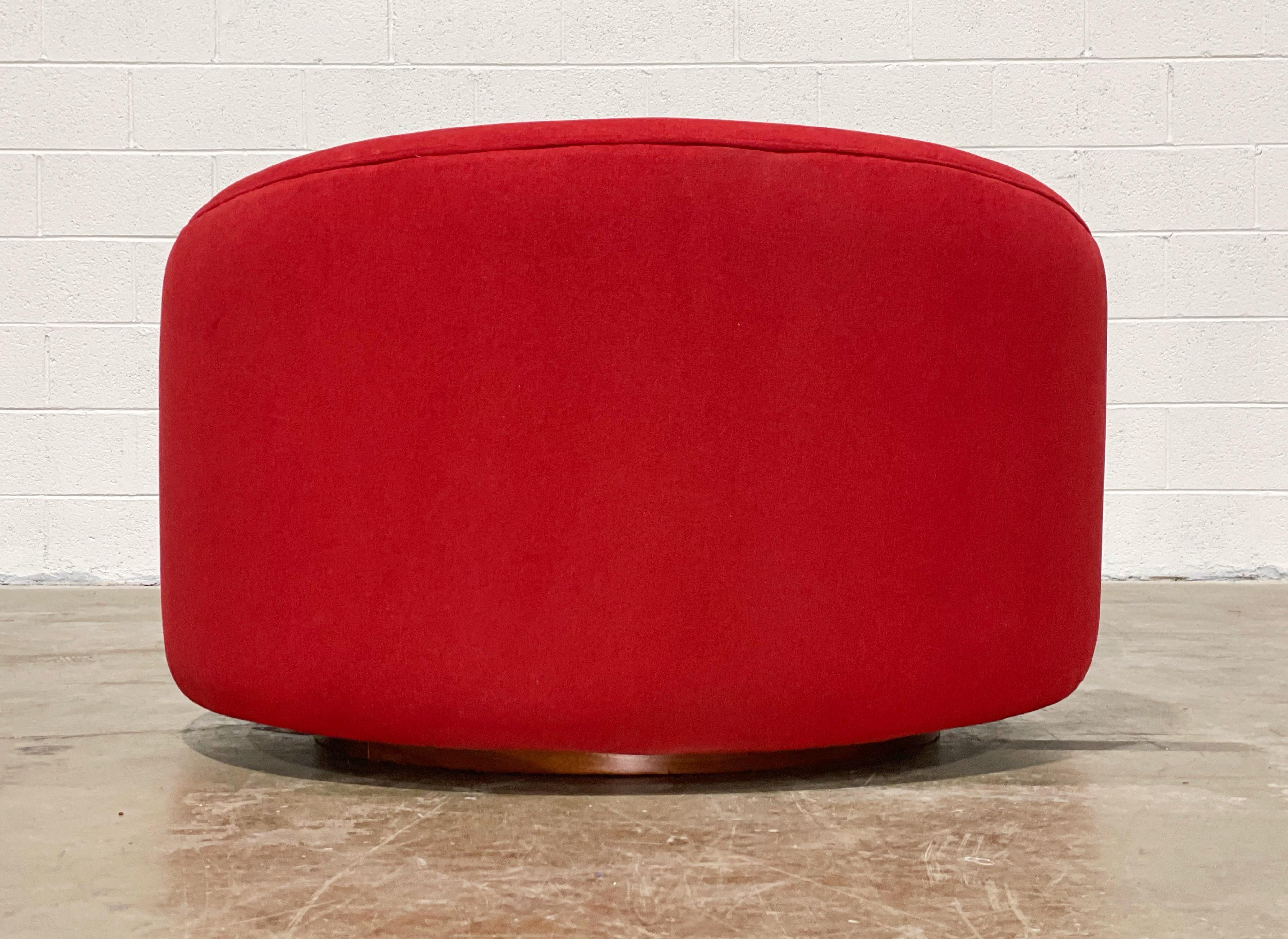 Fabric Milo Baughman No. 3406 Oversize Swivel Tub Chair for Thayer Coggin, Walnut Base