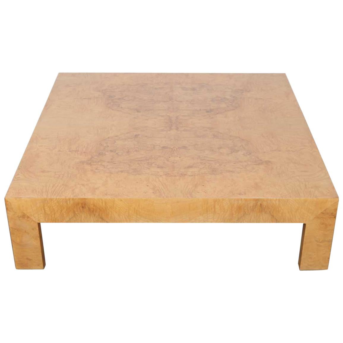 Milo Baughman Olive Burl Large Square Coffee Table for Thayer Coggin at