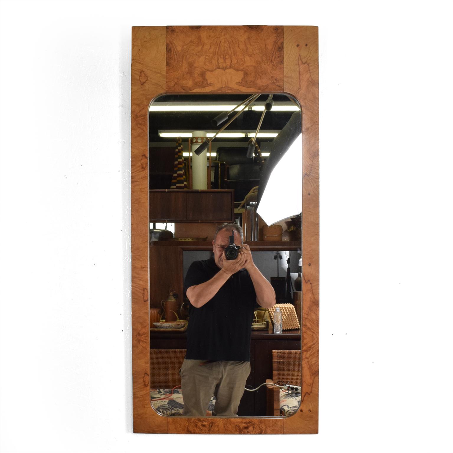 Roland Carter Olive Burlwood Wall Mirror for Lane 1970s Hollywood Elegance In Good Condition In Chula Vista, CA