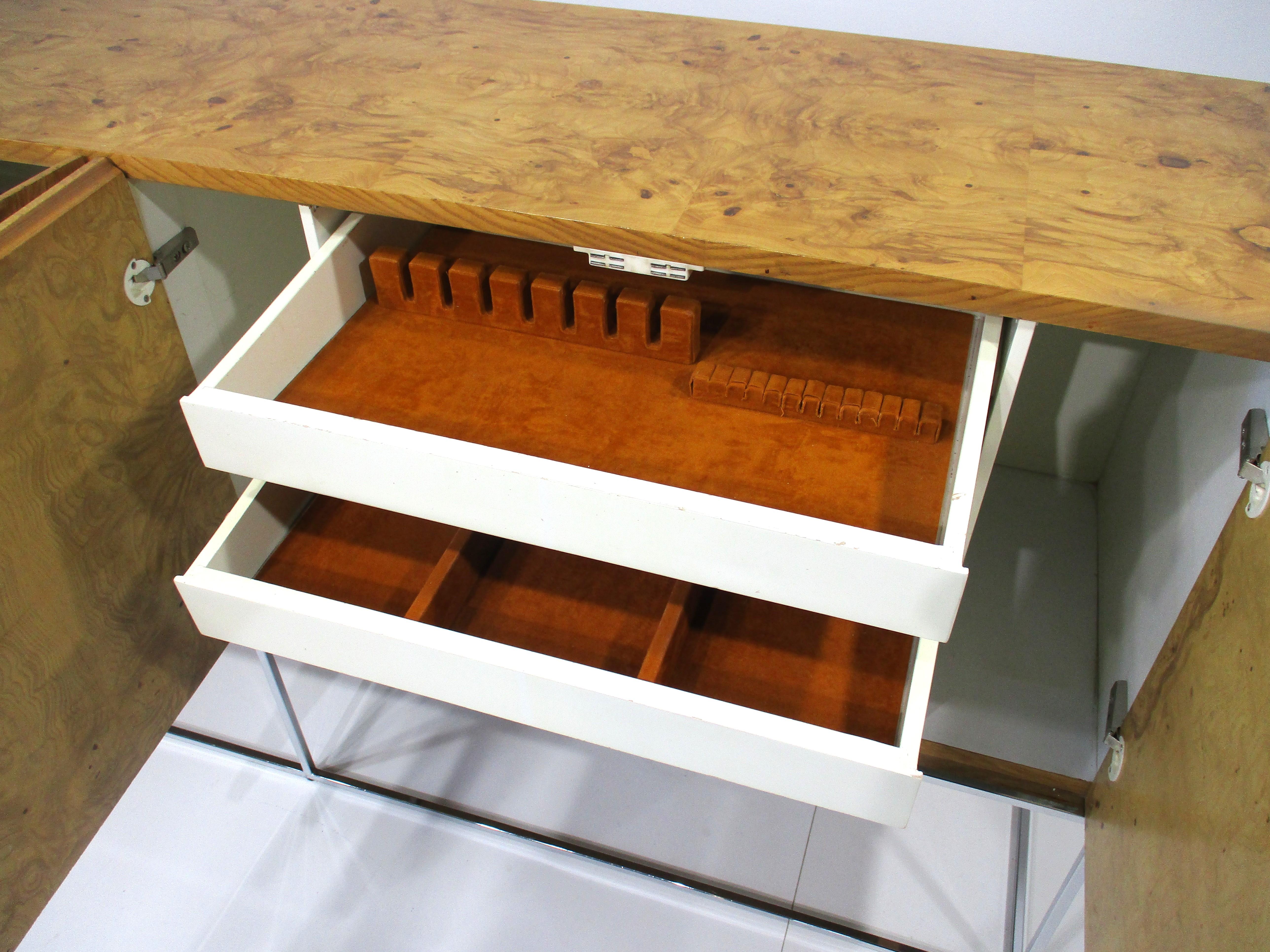 Milo Baughman Olivewood Chrome Credenza or Server by Thayer Coggin 3