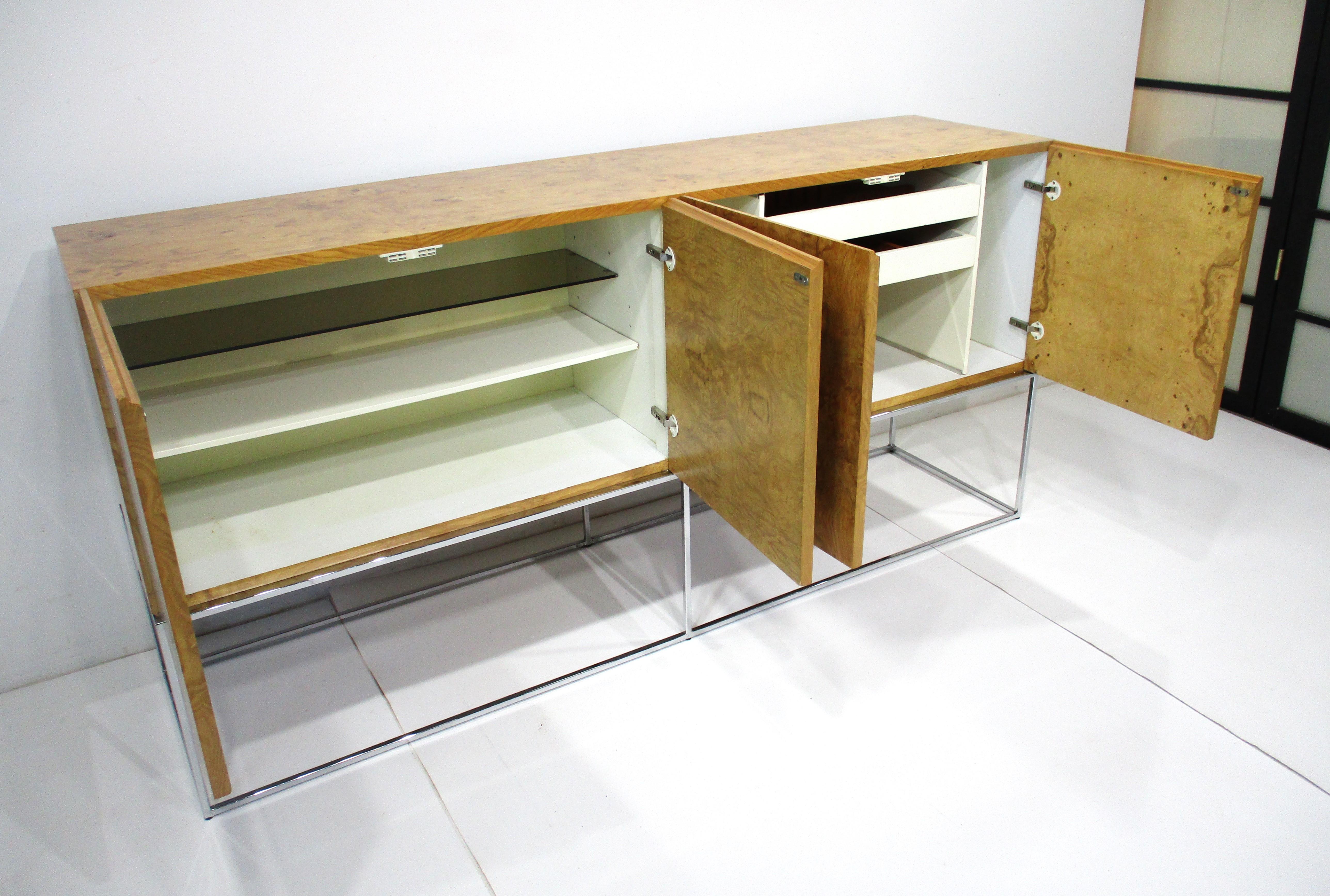 Milo Baughman Olivewood Chrome Credenza or Server by Thayer Coggin 5