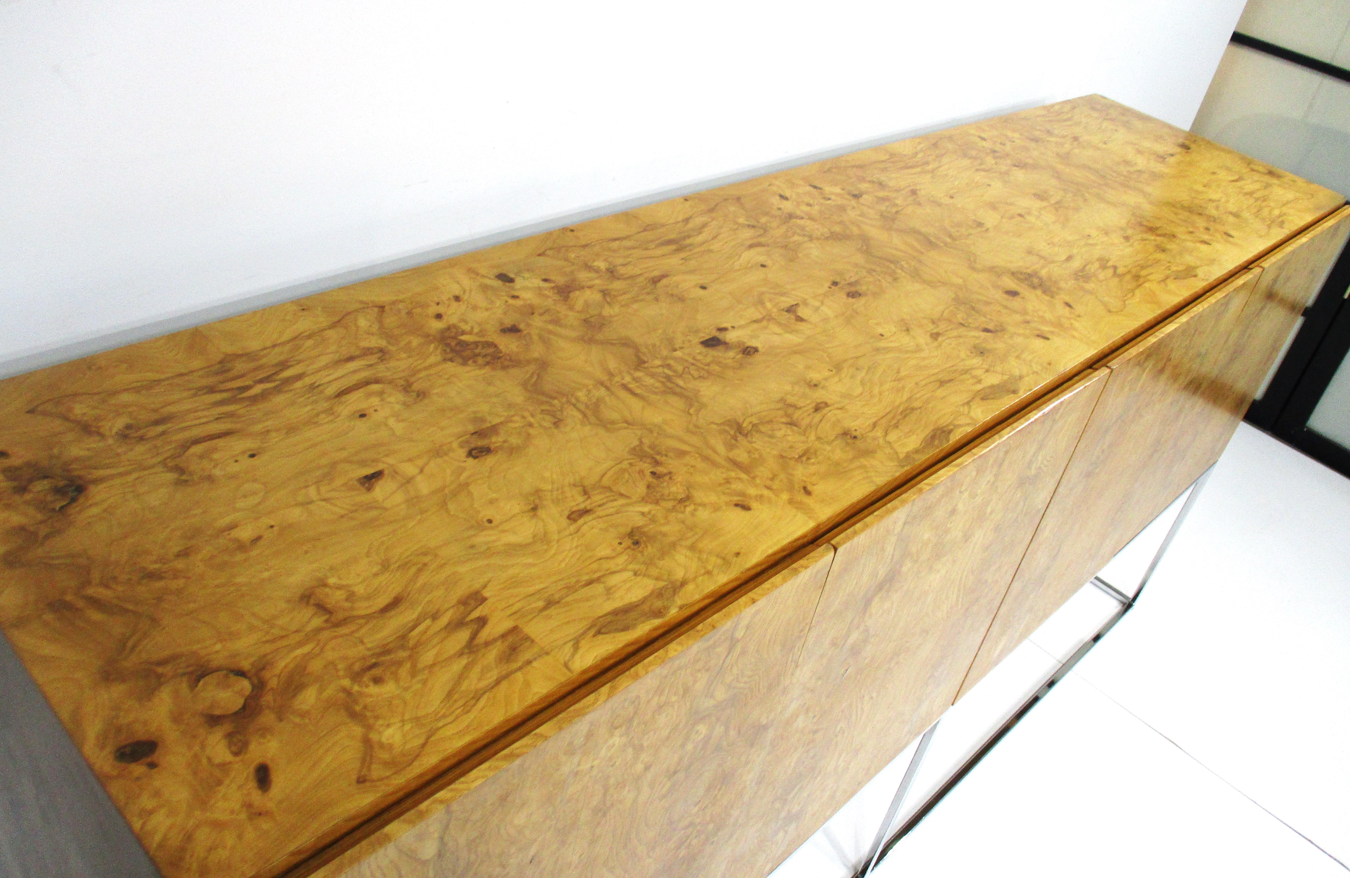 Milo Baughman Olivewood Chrome Credenza or Server by Thayer Coggin 5