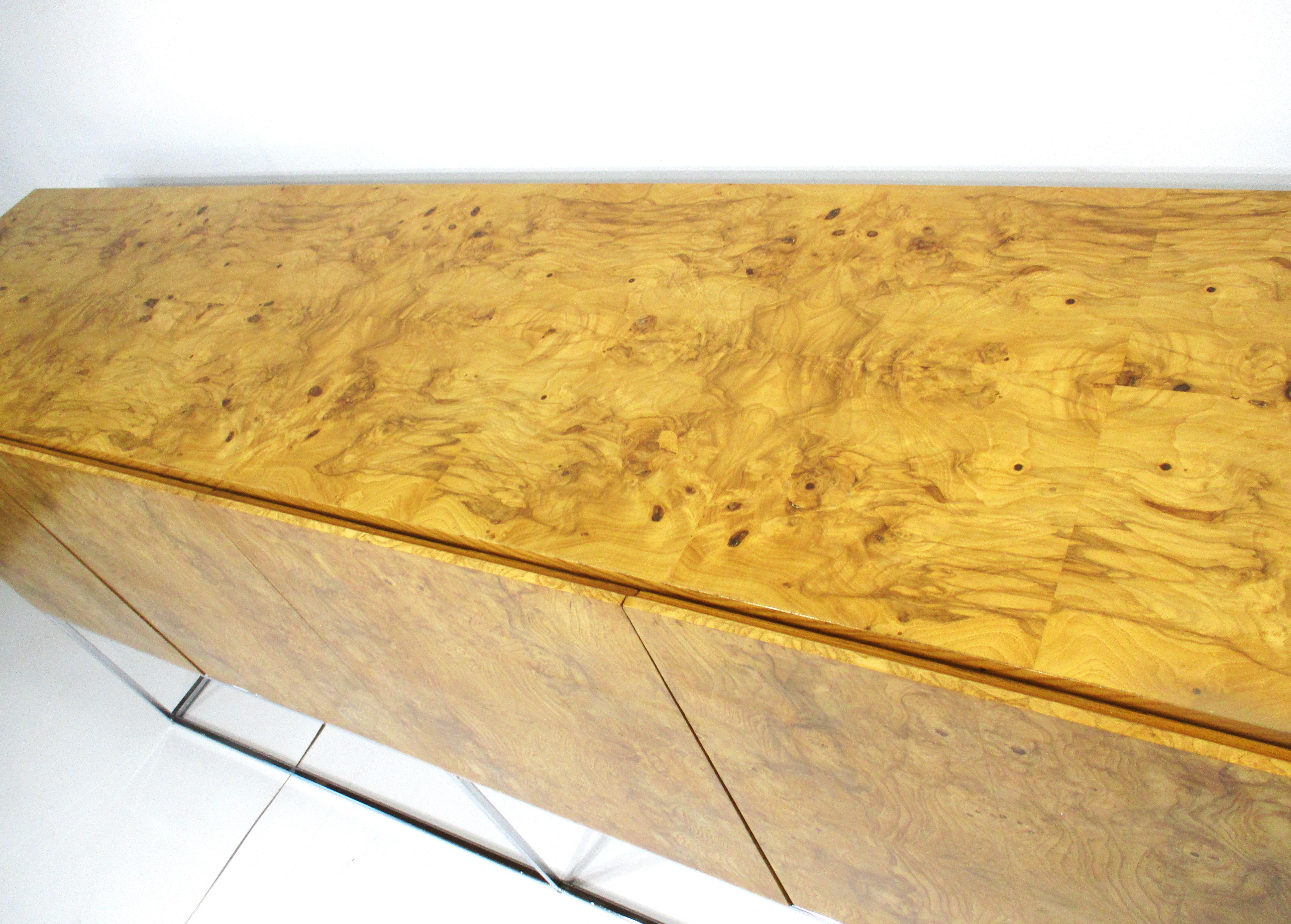 Milo Baughman Olivewood Chrome Credenza or Server by Thayer Coggin 6