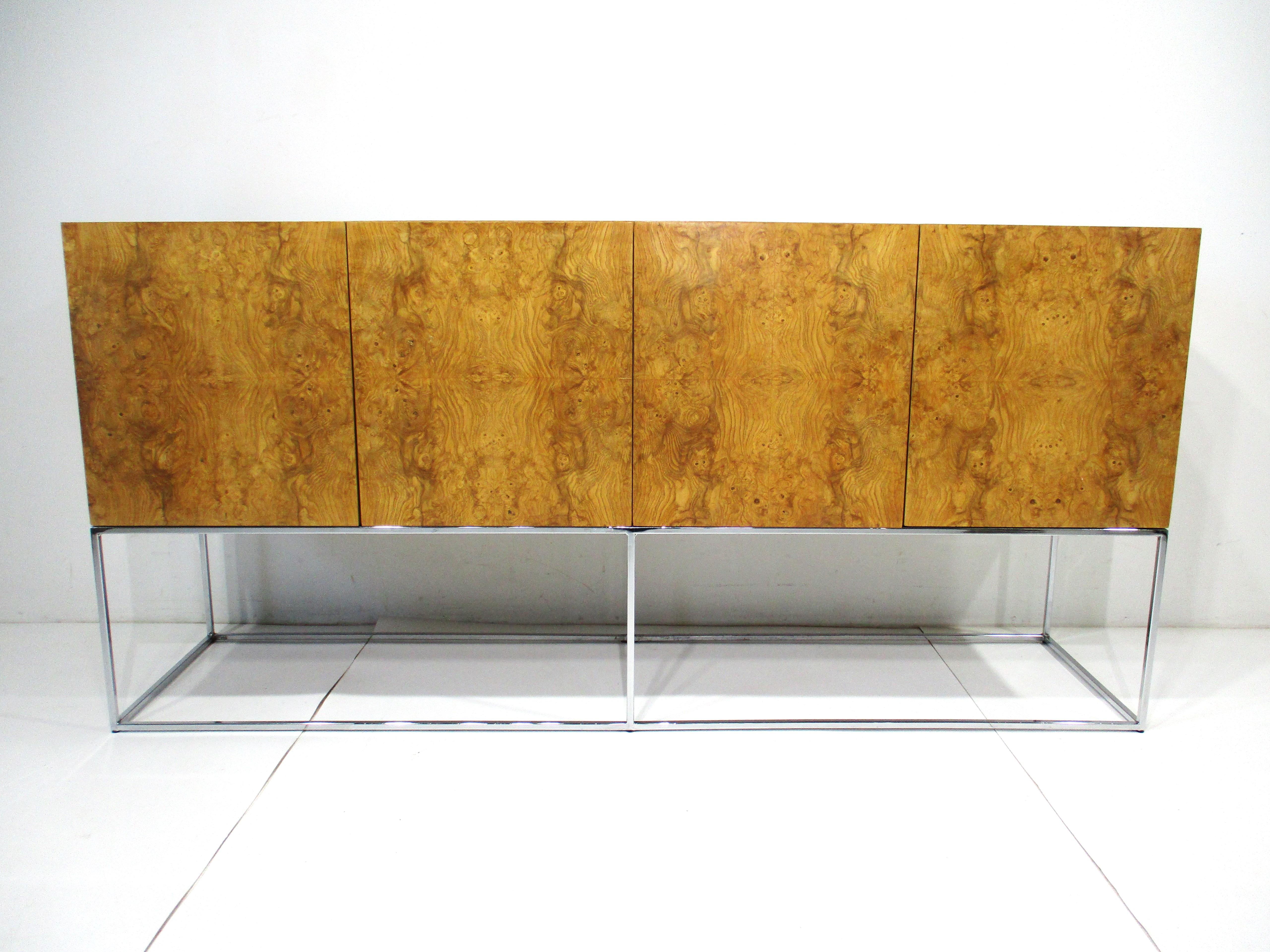 Milo Baughman Olivewood Chrome Credenza or Server by Thayer Coggin For Sale 8