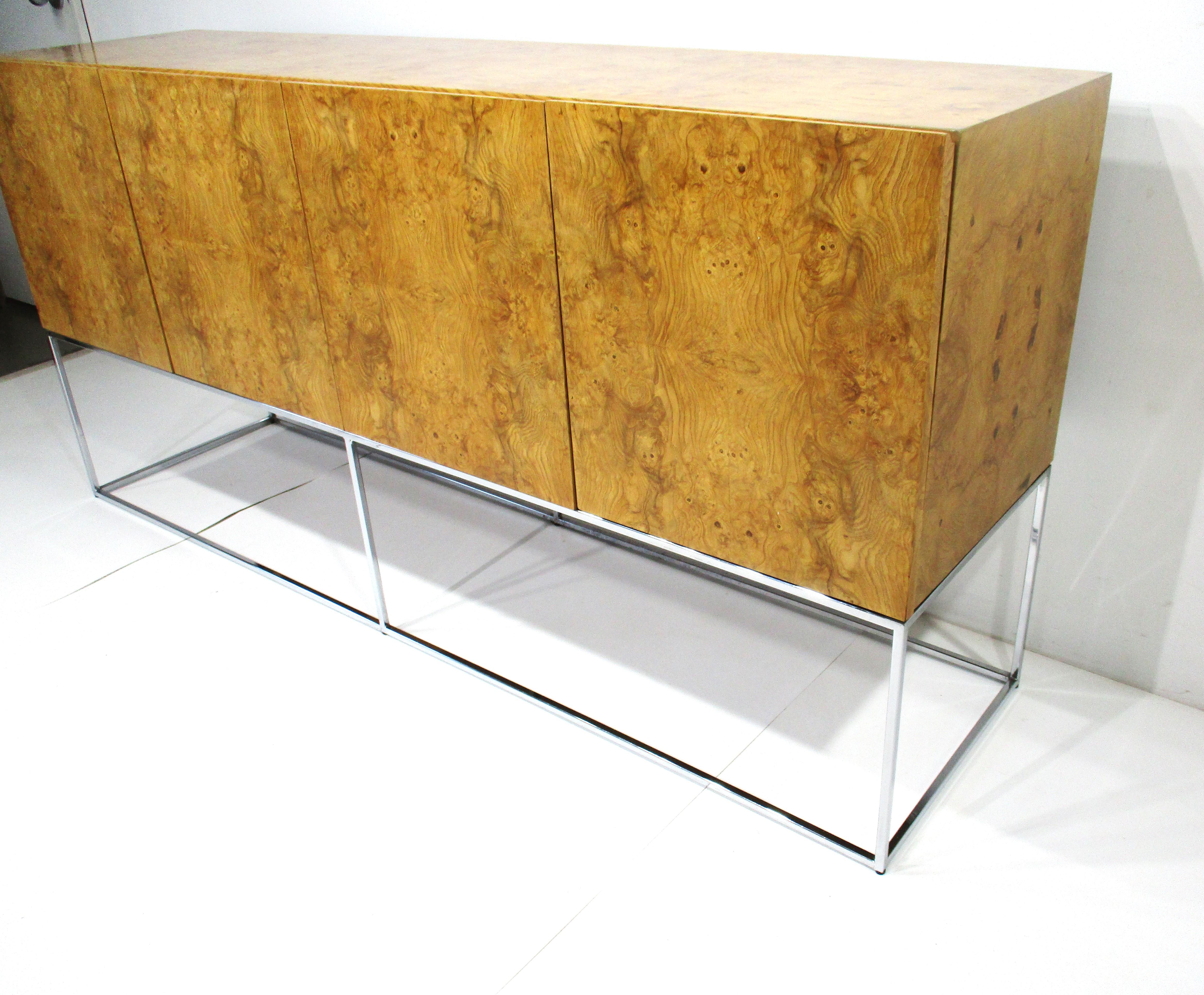 Mid-Century Modern Milo Baughman Olivewood Chrome Credenza or Server by Thayer Coggin