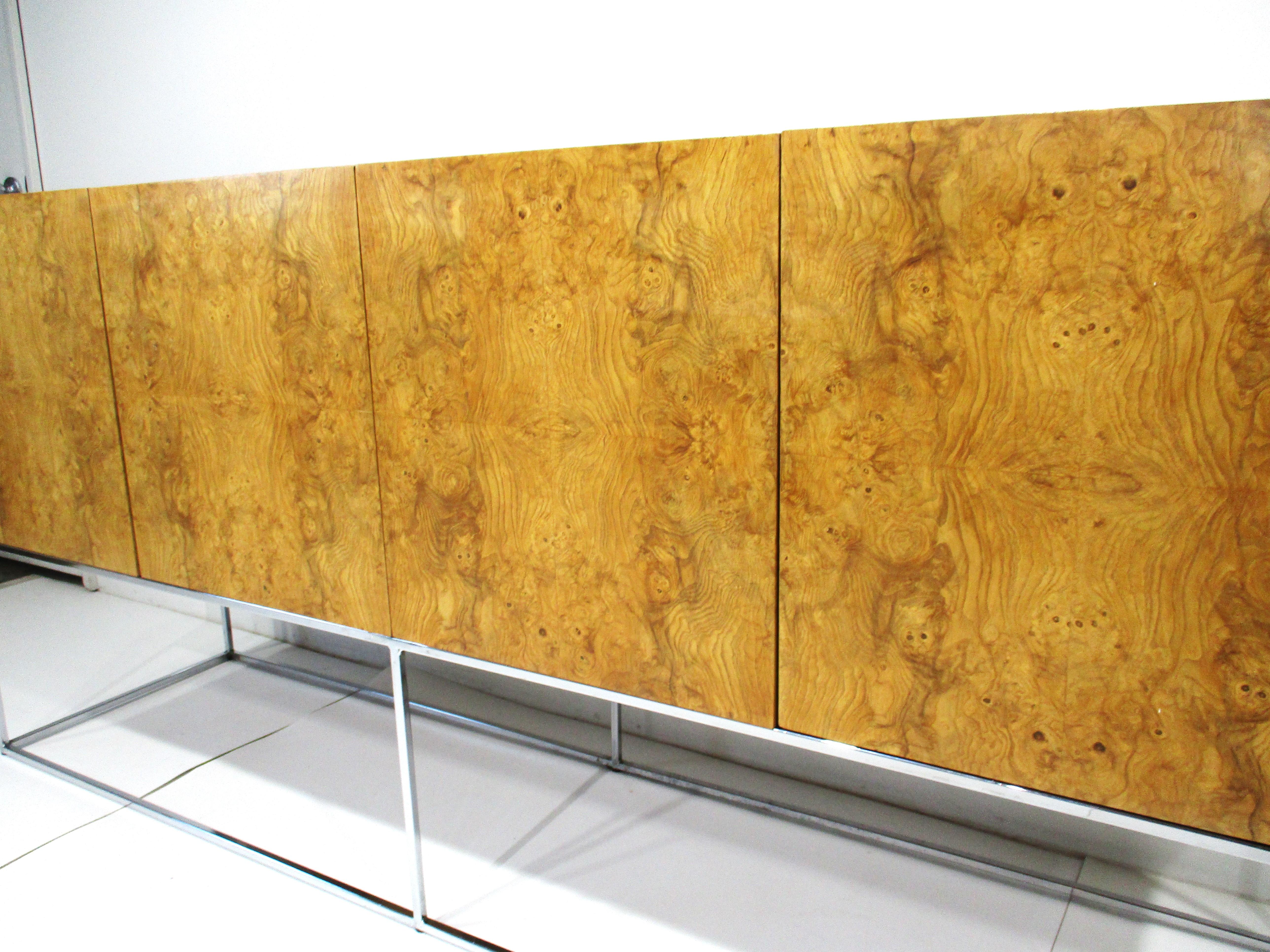 Milo Baughman Olivewood Chrome Credenza or Server by Thayer Coggin In Good Condition In Cincinnati, OH